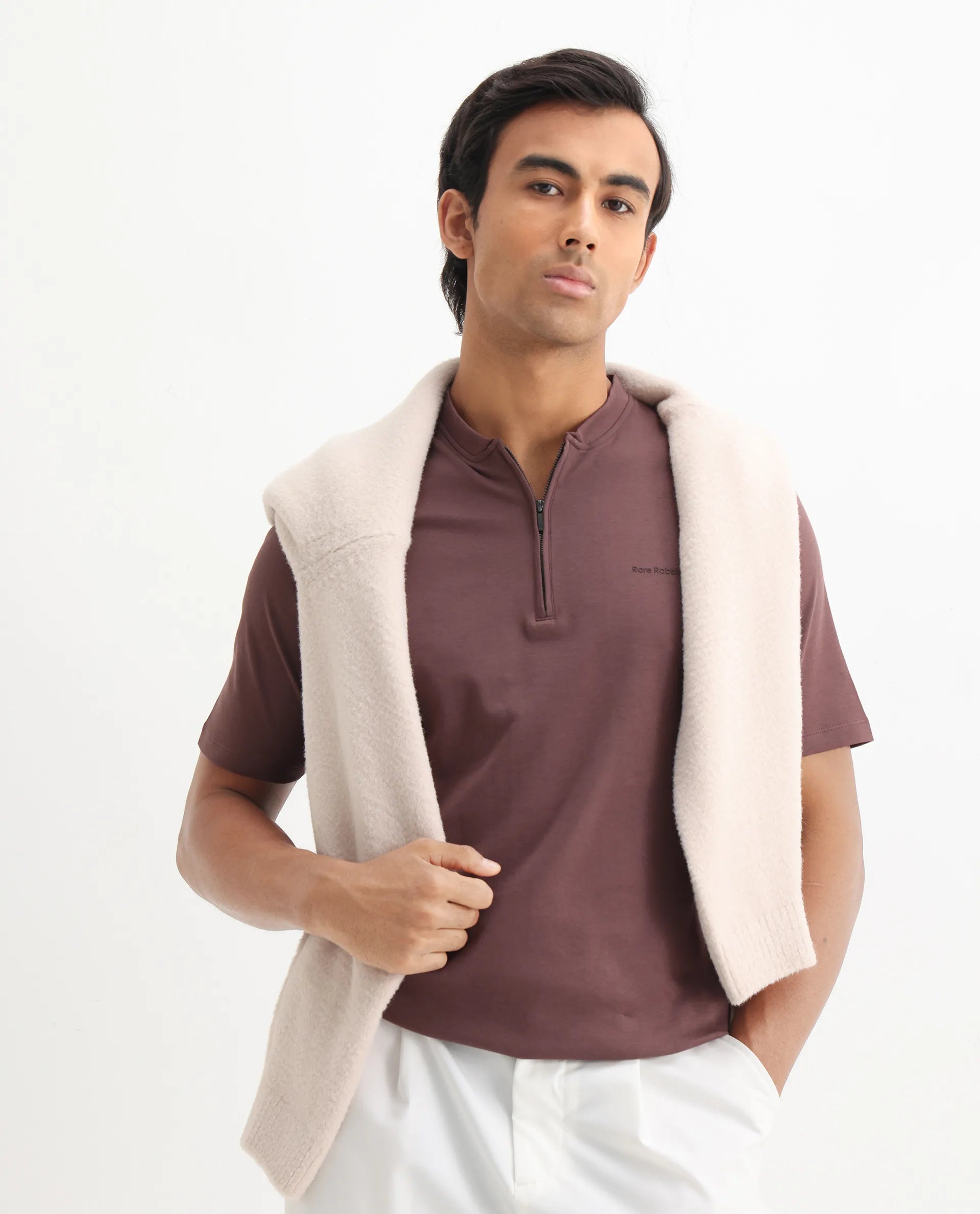 Rare Rabbit Men's Veno Brown Cotton Plain Regular Fit Half Sleeve Polo