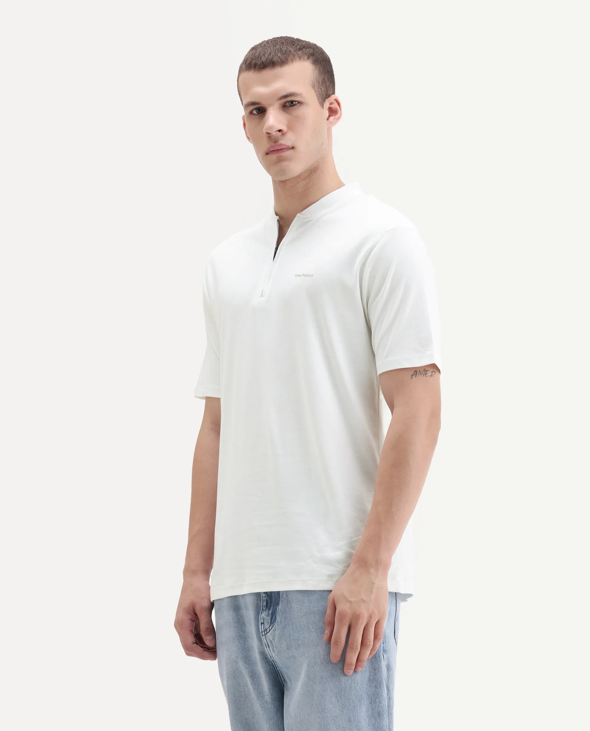 Rare Rabbit Men's Veno White Cotton Plain Regular Fit Half Sleeve Polo