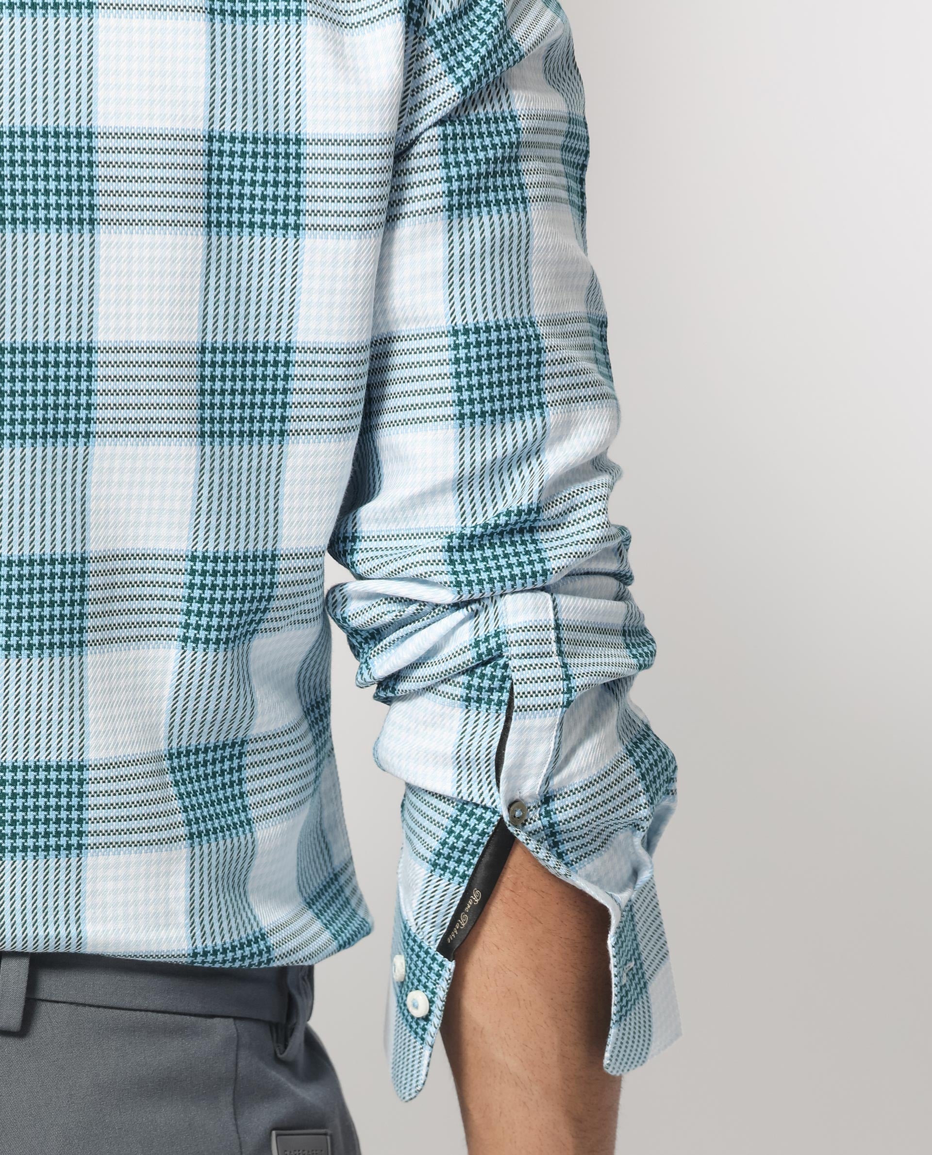 Rare Rabbit Men's Ventura Light Blue Cotton Fabric Full Sleeves Checks Shirt