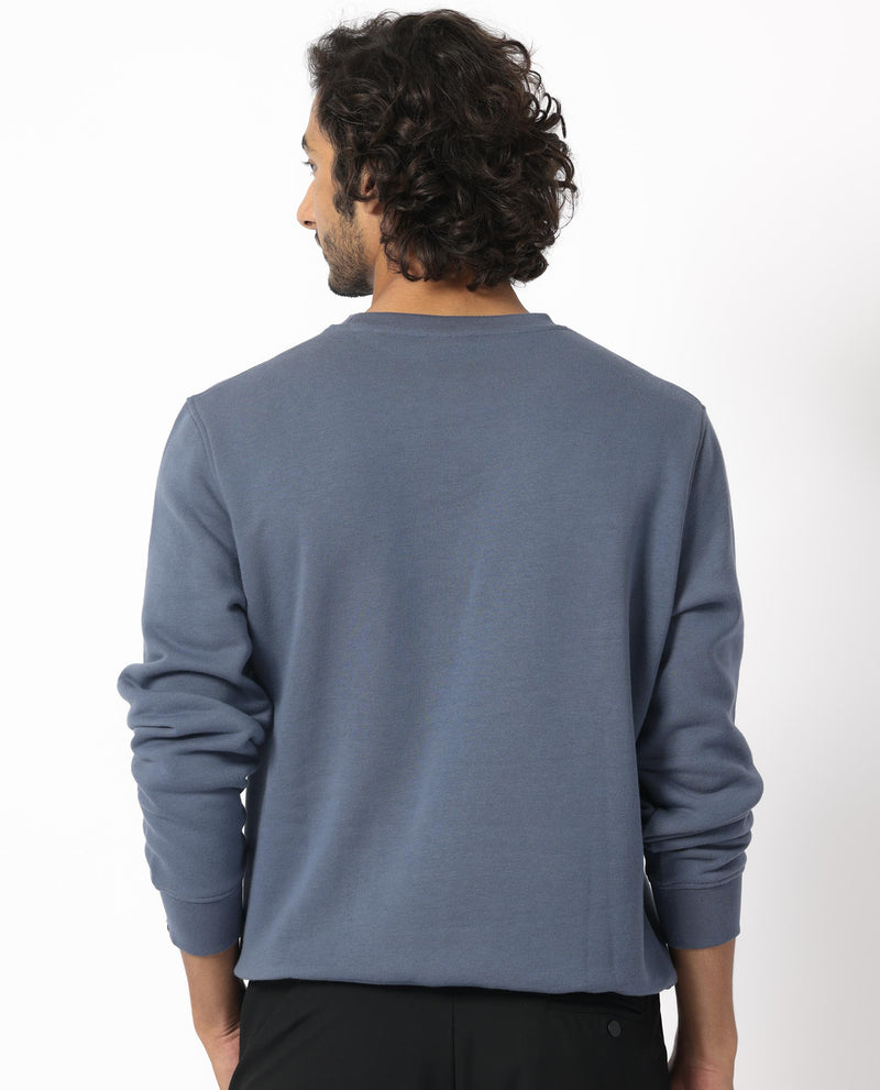 RARE RABBIT MENS VERANO BLUE SWEATSHIRT COTTON POLYESTER FABRIC ROUND NECK KNITTED FULL SLEEVES COMFORTABLE FIT