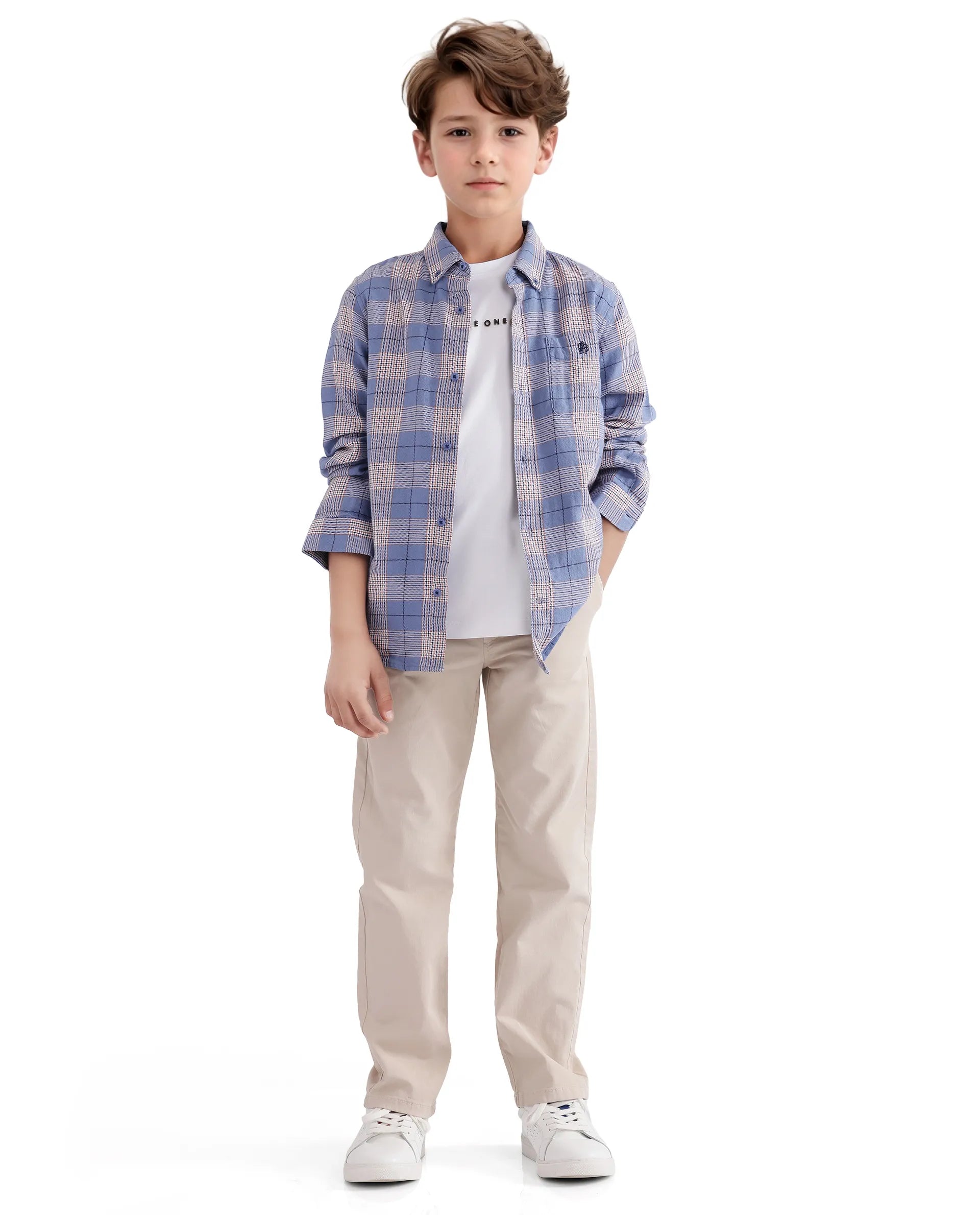 Rare Ones Kids Ver Blue Cotton Full Sleeves Button Down Regular Fit Checked Shirt