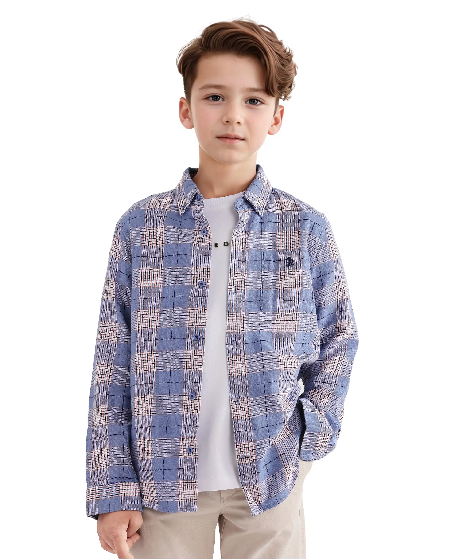 Rare Ones Kids Ver Blue Cotton Full Sleeves Button Down Regular Fit Checked Shirt