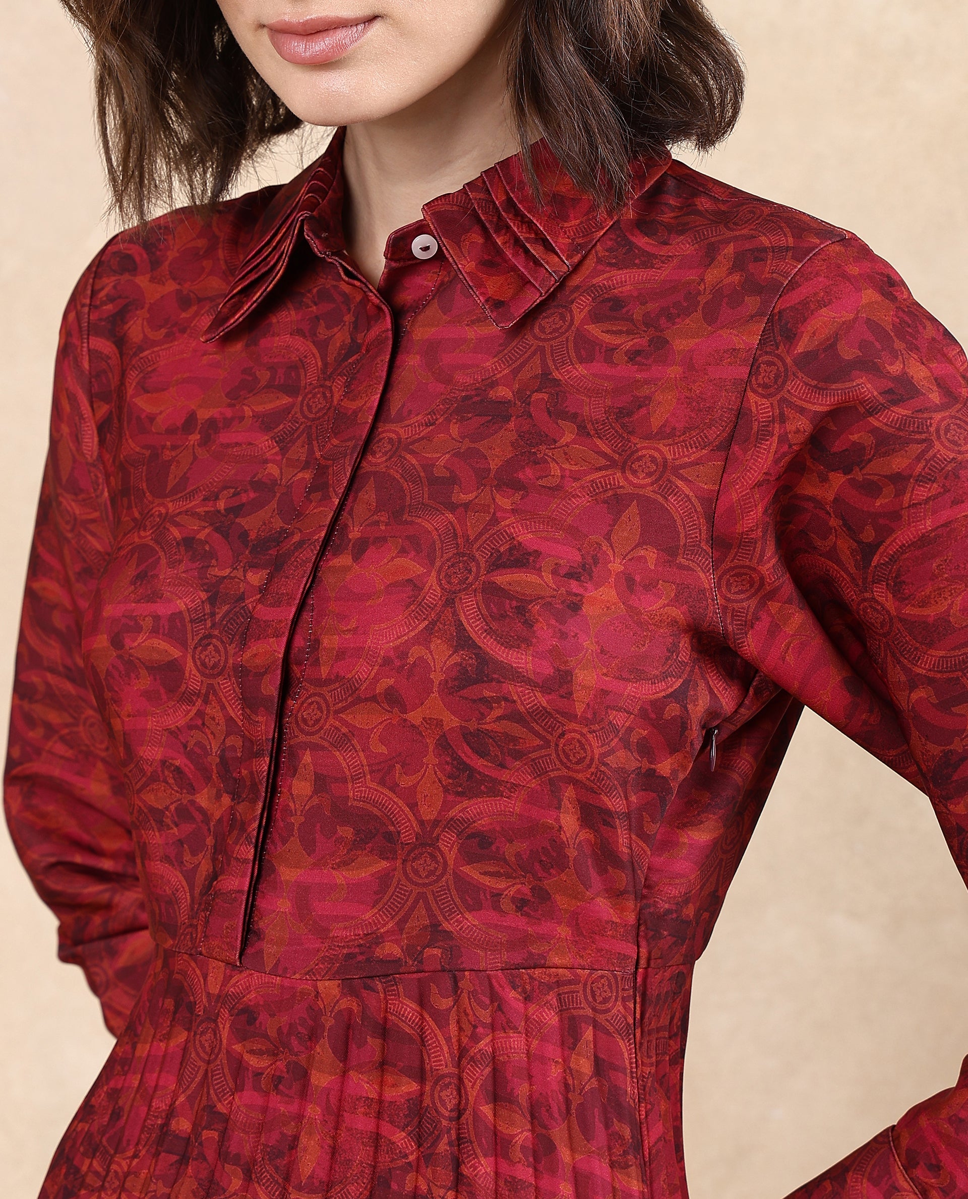 Rareism Women Verde Multi Polyester Fabric Cuffed Sleeve Collared Neck Button Closure Flared Maxi Floral Print Dress