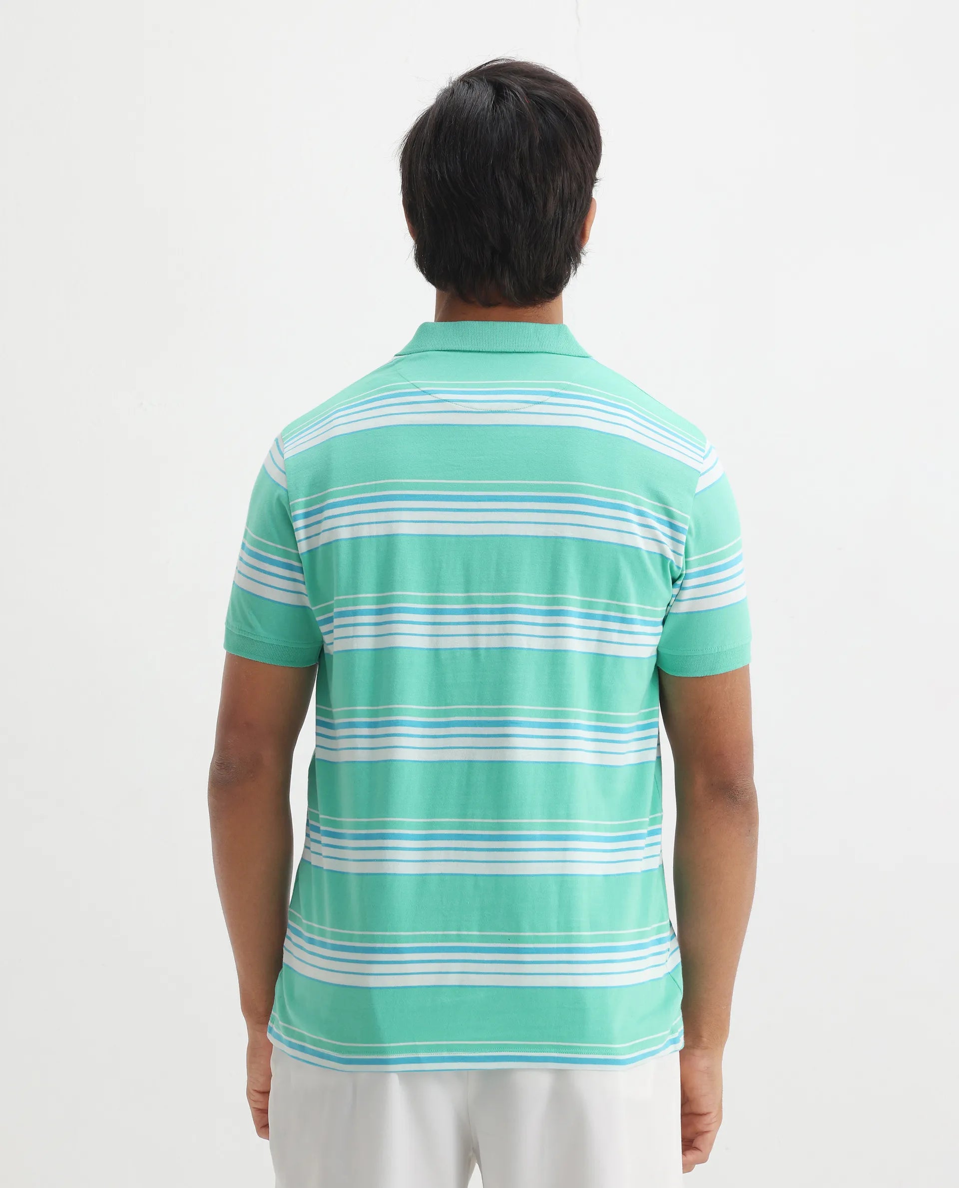 Rare Rabbit Men's Verdun Green Cotton Striped Print Regular Fit Half Sleeve Polo