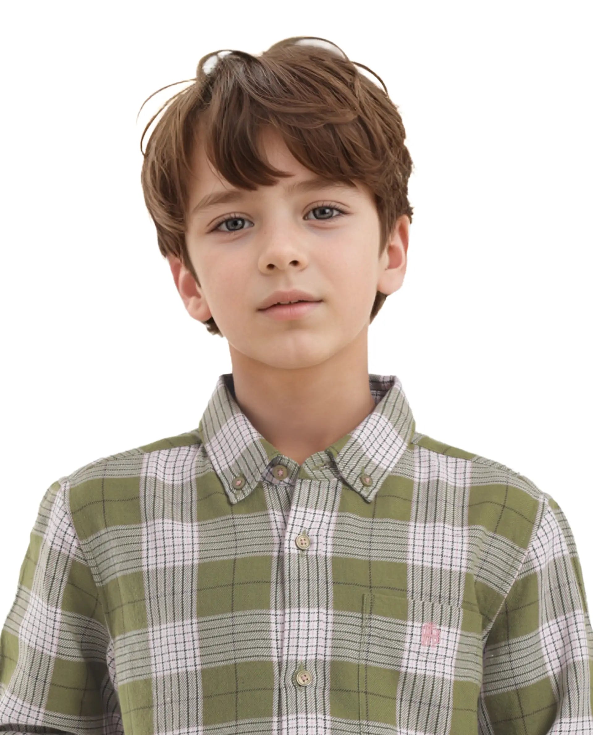 Rare Ones Kids Ver Olive Cotton Full Sleeves Button Down Regular Fit Checked Shirt