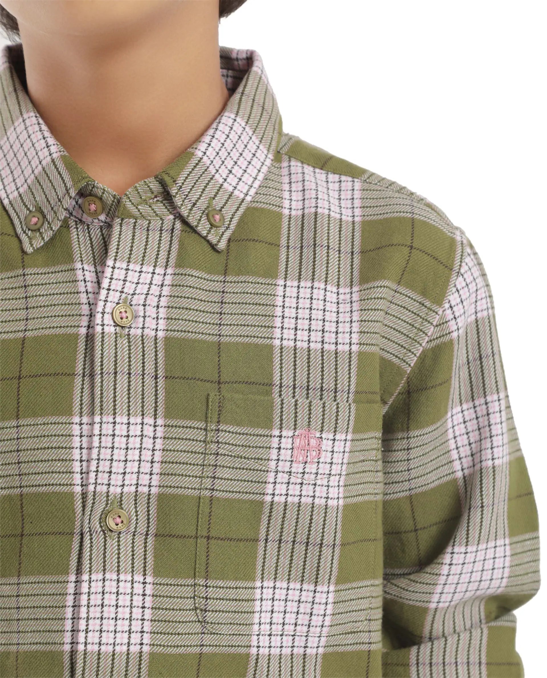 Rare Ones Kids Ver Olive Cotton Full Sleeves Button Down Regular Fit Checked Shirt
