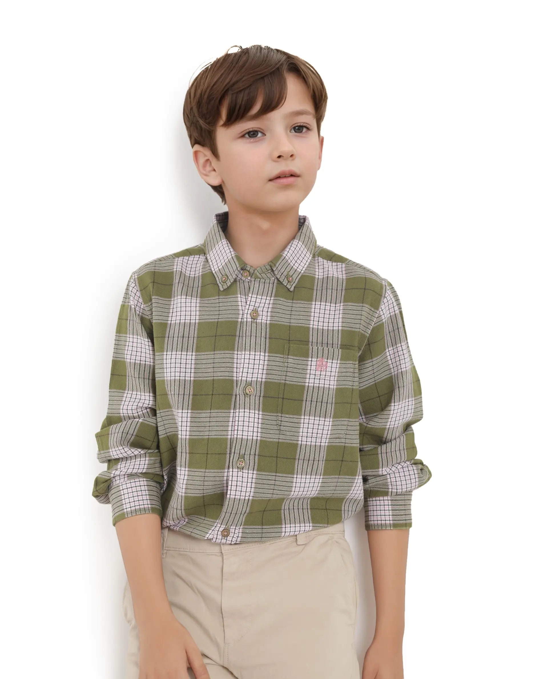Rare Ones Kids Ver Olive Cotton Full Sleeves Button Down Regular Fit Checked Shirt