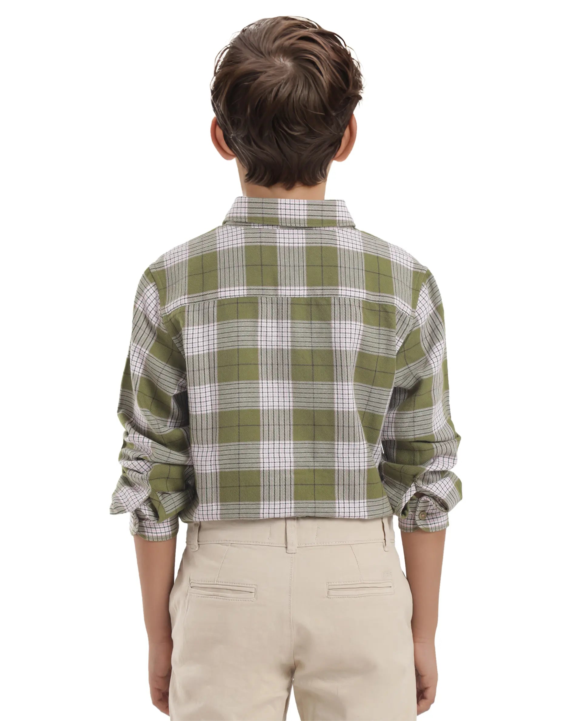 Rare Ones Kids Ver Olive Cotton Full Sleeves Button Down Regular Fit Checked Shirt