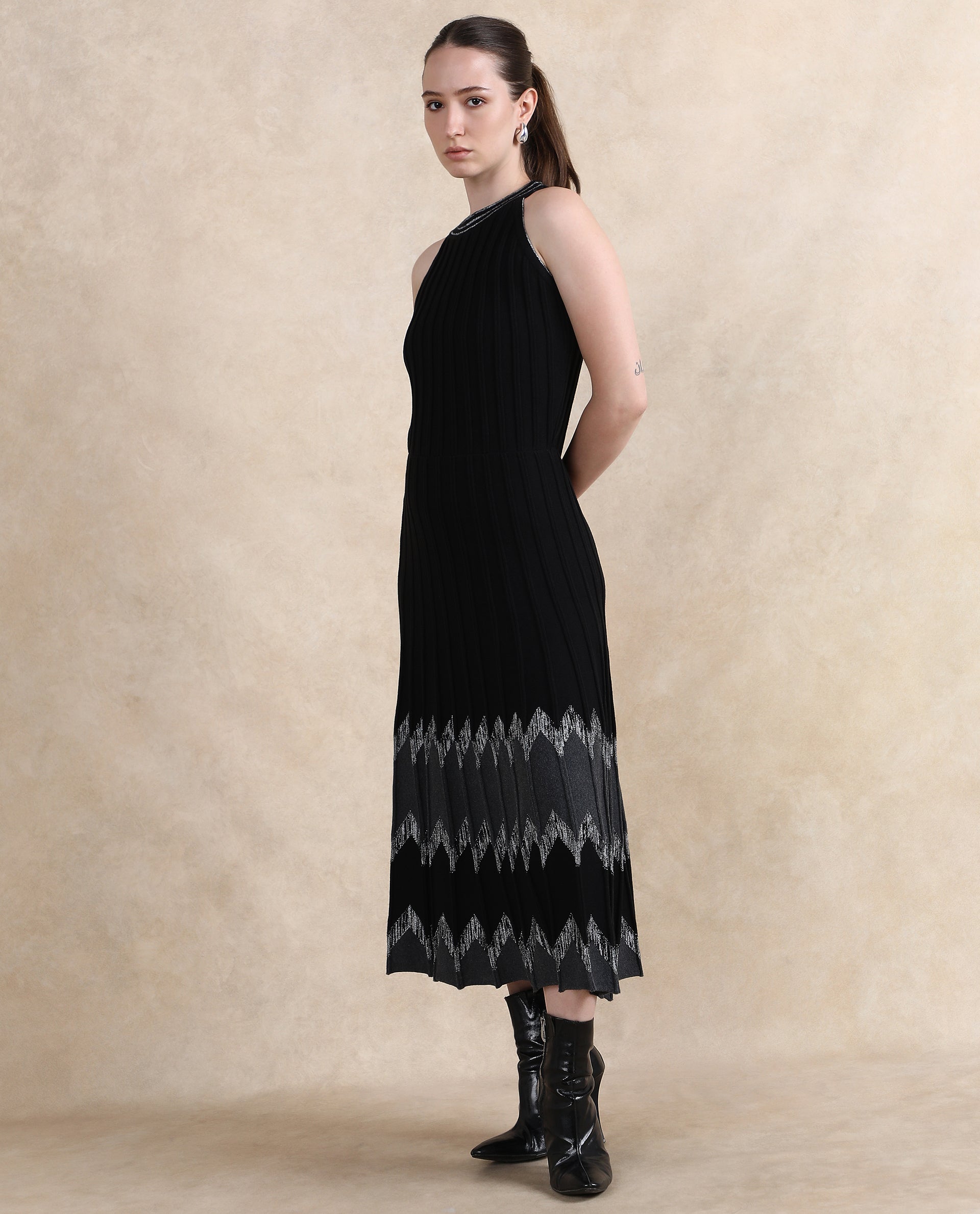 Rareism Women Veron Black Relaxed Fit Plain Dress