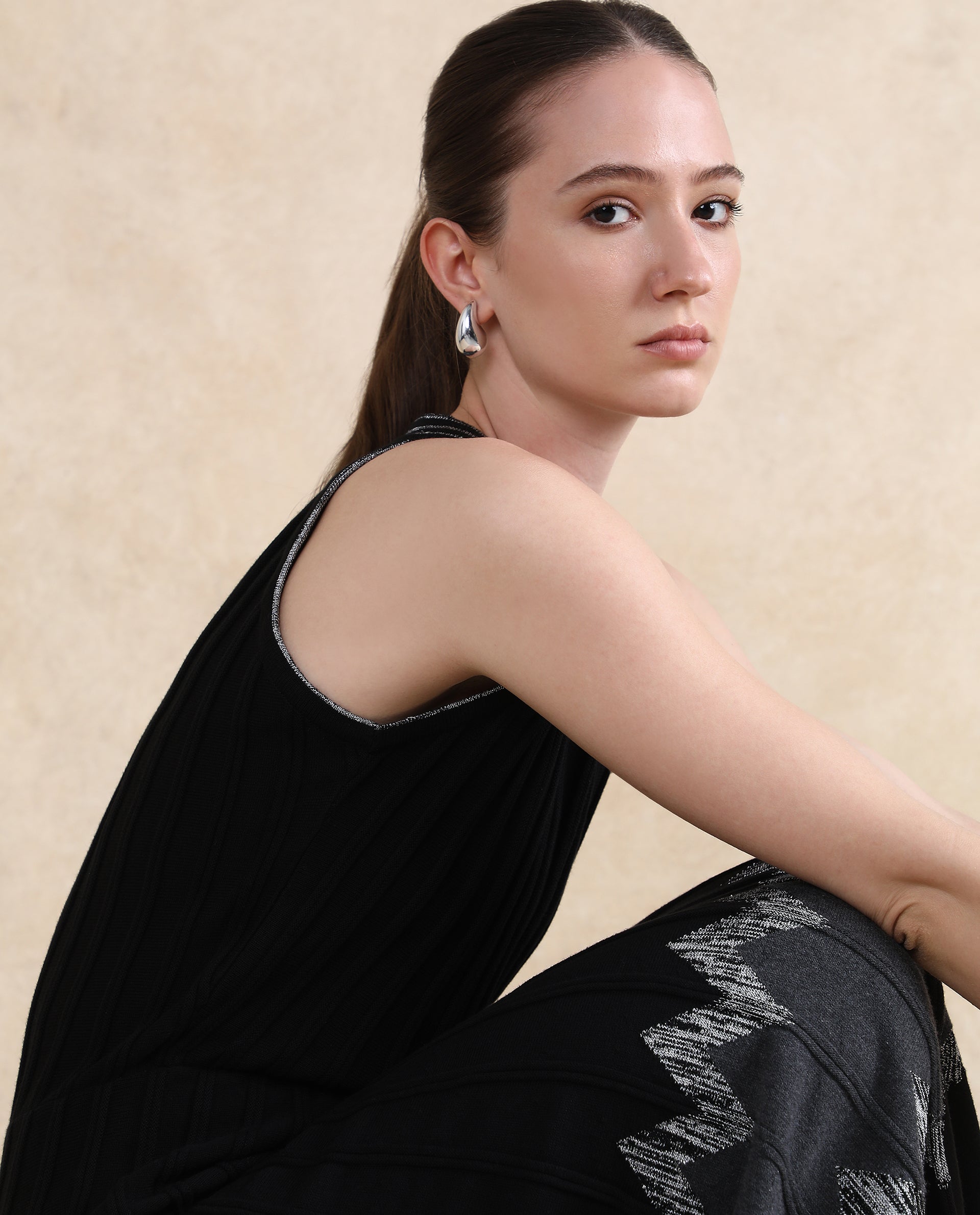 Rareism Women Veron Black Relaxed Fit Plain Dress