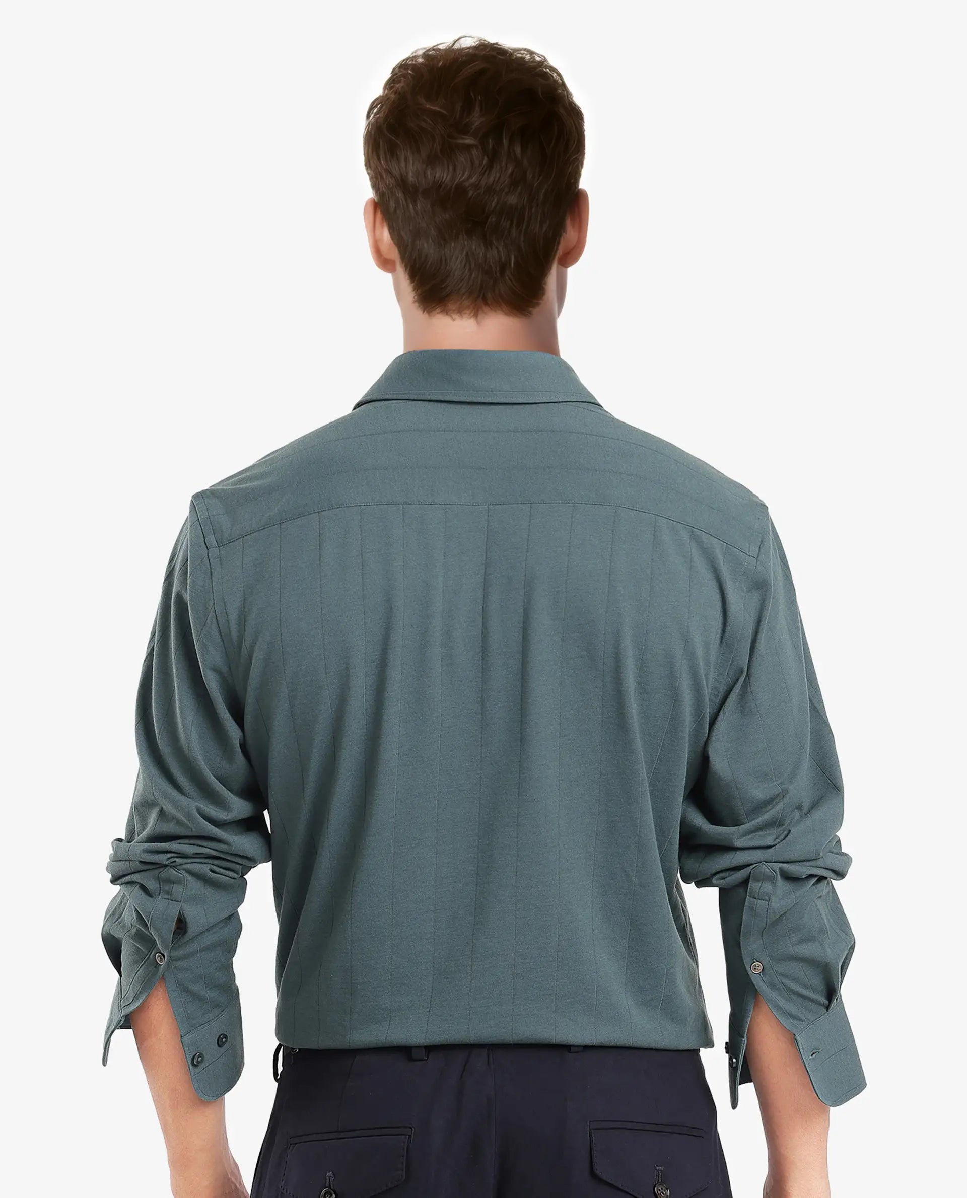 Rare Rabbit Men Vert-3 Dusky Green Cotton Fabric Full Sleeves Regular Fit Self Stripes Knit Shirt