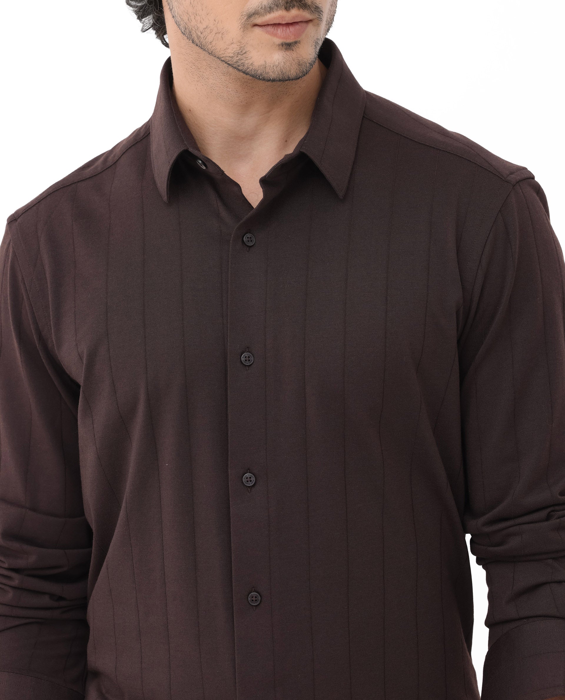 Rare Rabbit Men's Vert Ls Dark Brown Cotton Plain Regular Fit Full Sle