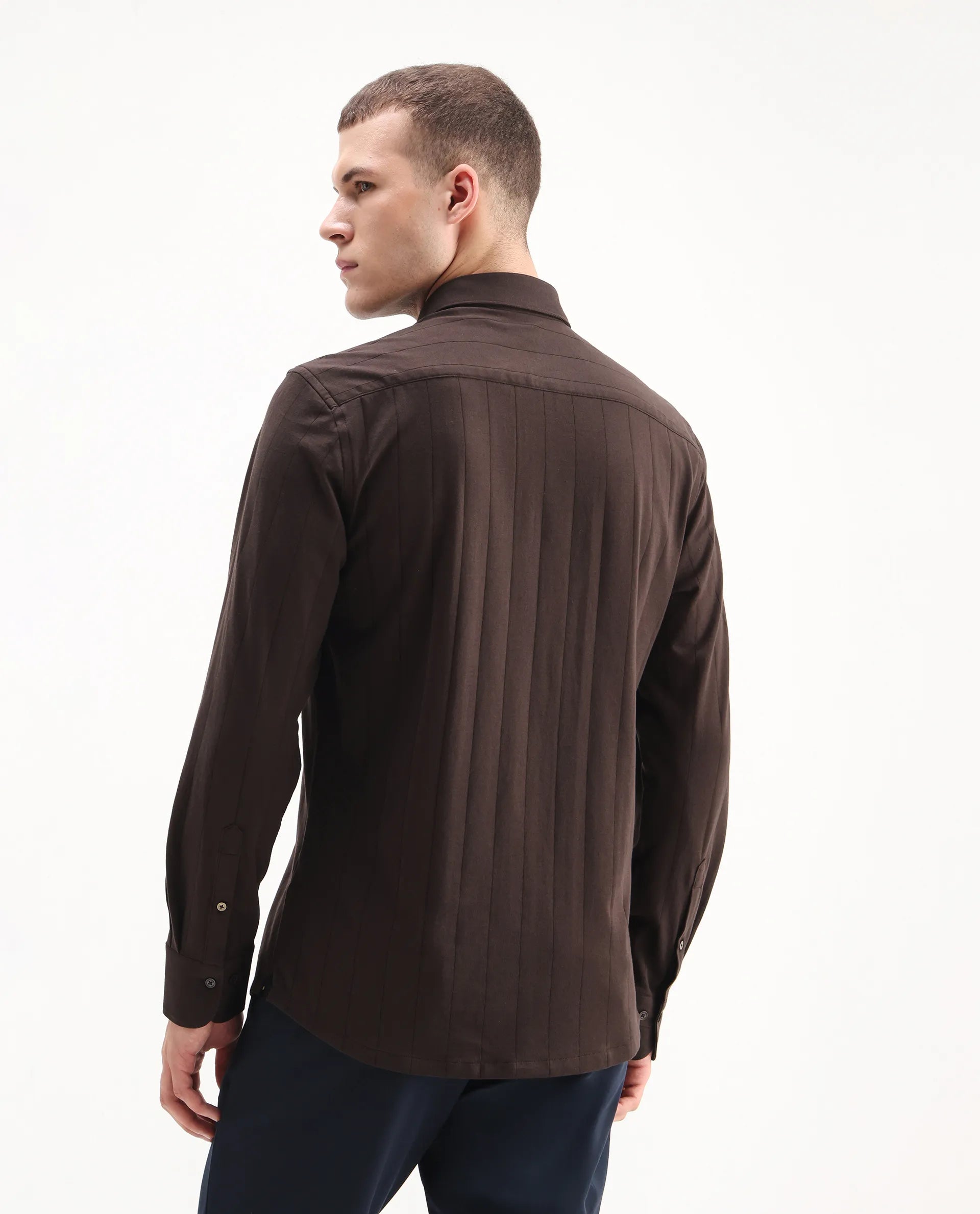 Rare Rabbit Men's Vert-Ls-25 Brown Cotton Plain Regular Fit Full Sleeve Collared Shirt