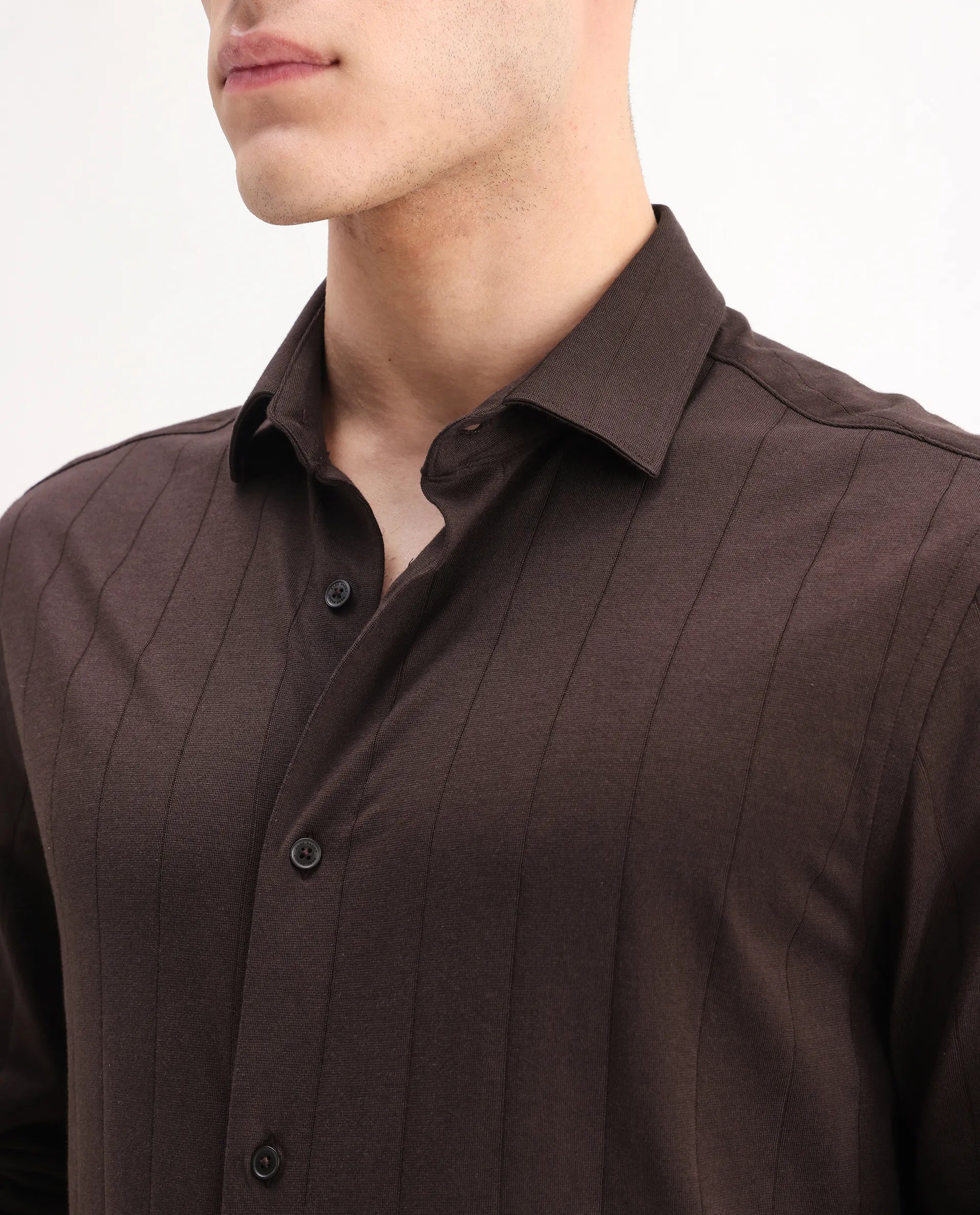 Rare Rabbit Men's Vert-Ls-25 Brown Cotton Plain Regular Fit Full Sleeve Collared Shirt