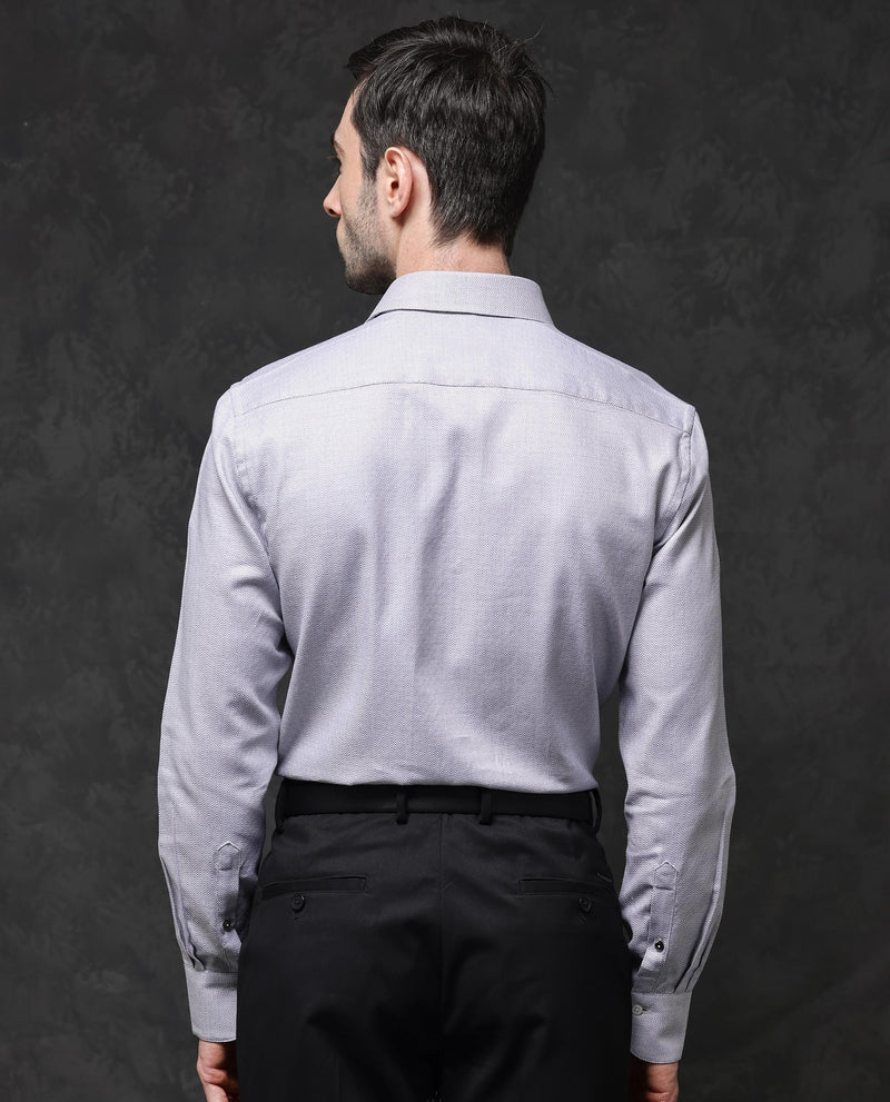 Rare Rabbit Mens Veslo Light Grey Cotton Fabric Full Sleeves Jacquard Textured Geometric Pattern Shirt