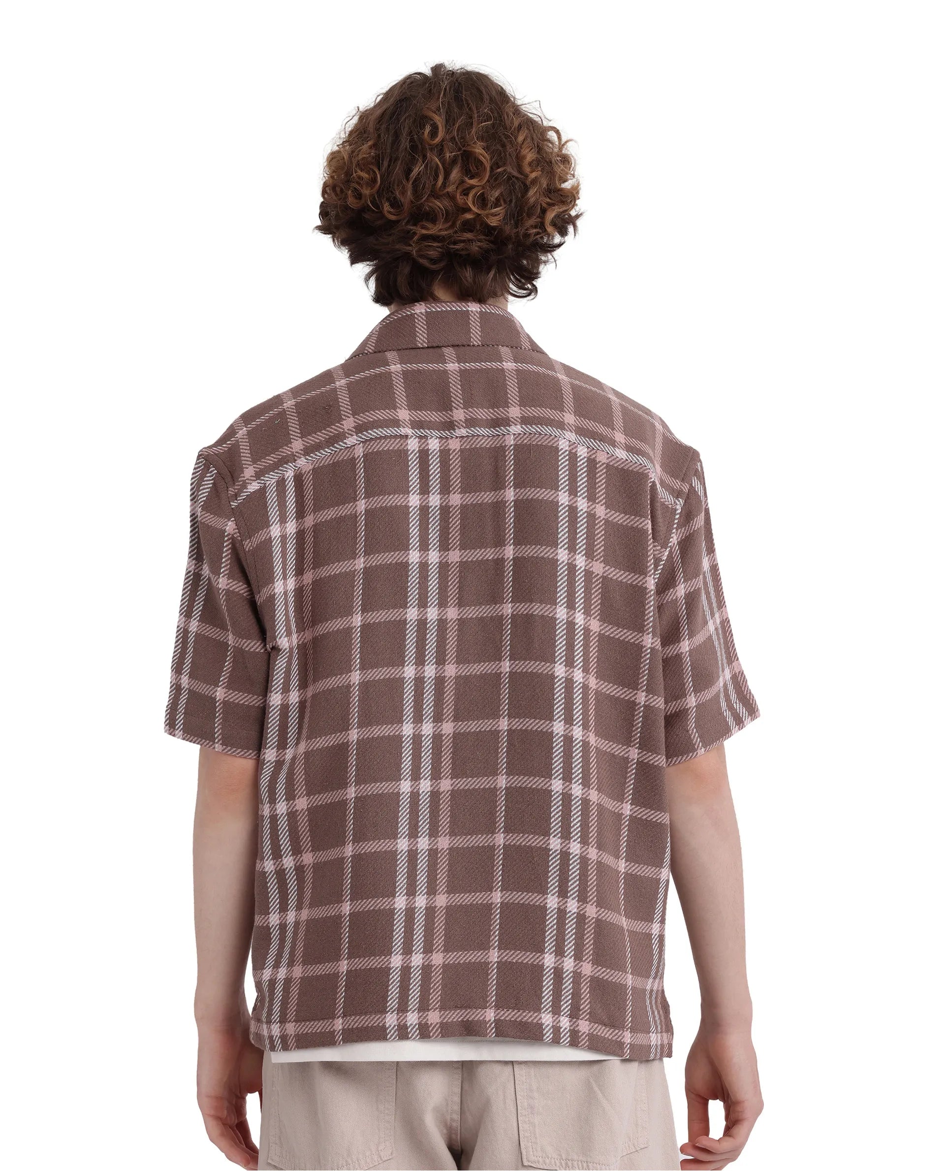 Rare Rabbit Men's Vexlum Light Brown Cotton Fabric Short Sleeve Collared Neck Button Closure Printed Shirt