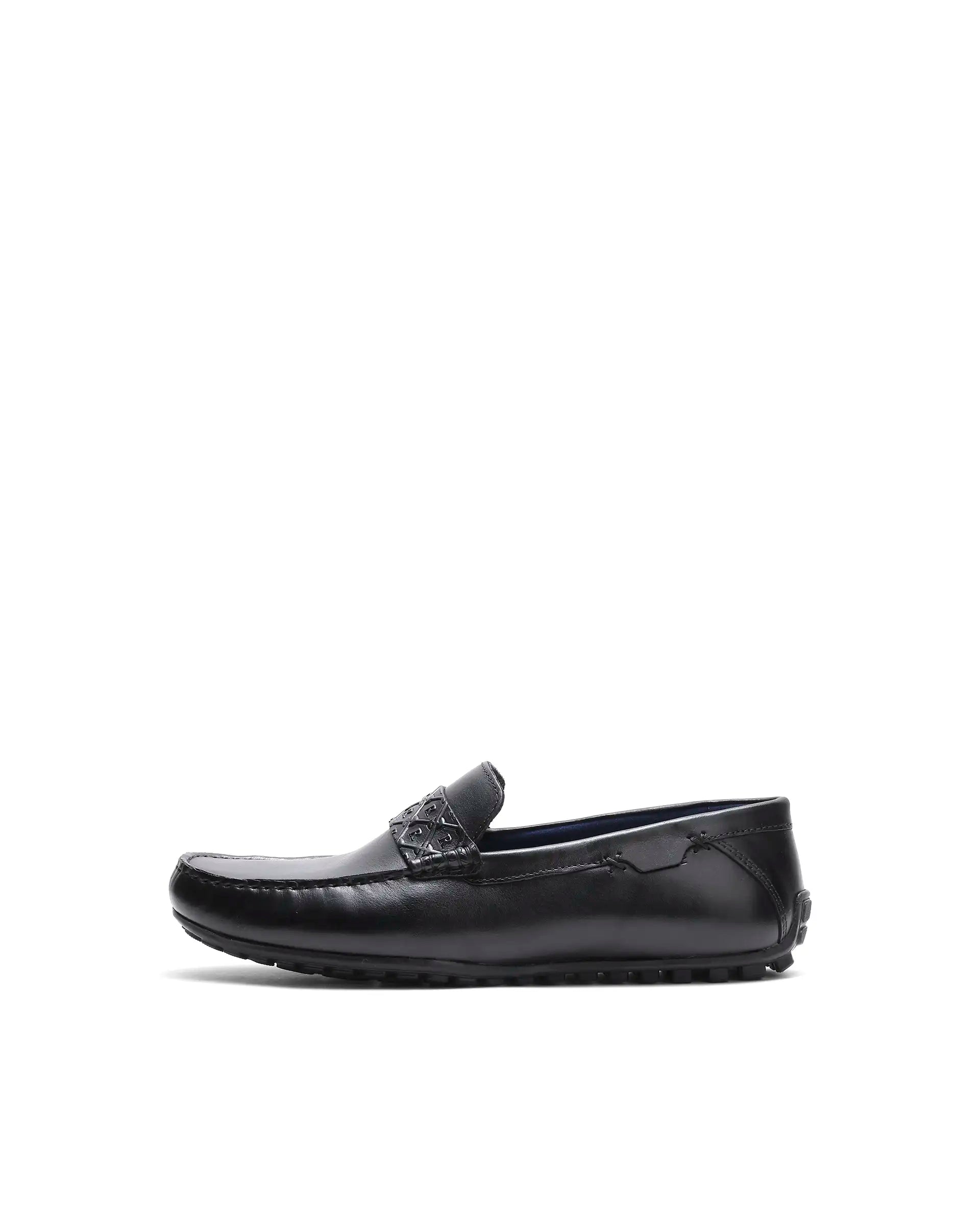 Rare Rabbit Men's Viento Black Leather Drivers