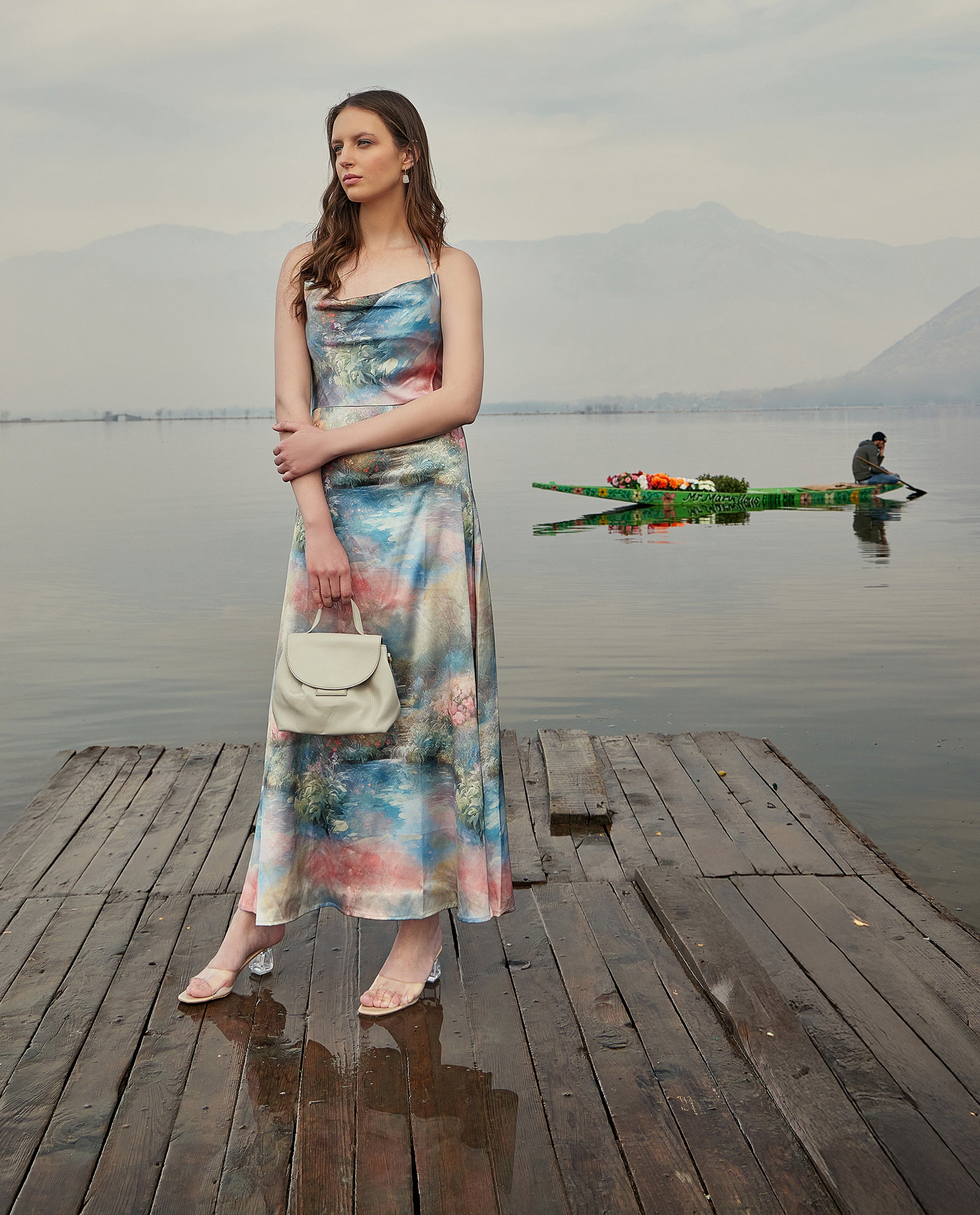 Rareism Women's Villeur Multi Satin Cowl Neck Floral Print Sleeveless