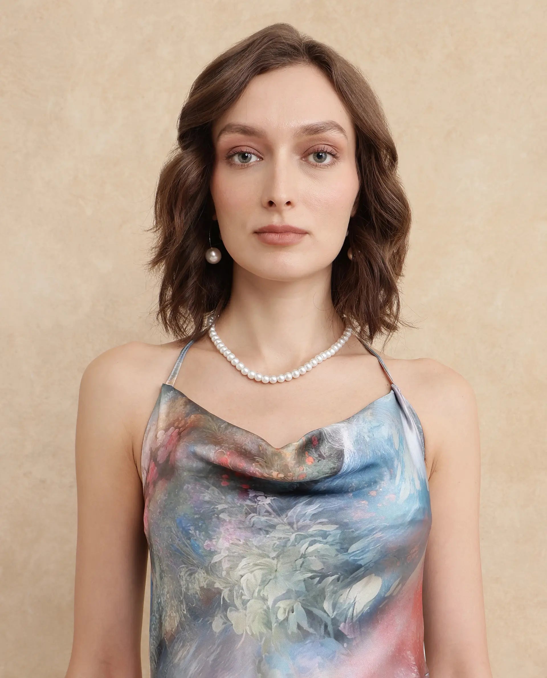 Rareism Women's Villeur Multi Satin Fabric Cowl Neck Tie-Up Closure Sleeveless Floral Print Flared Maxi Dress