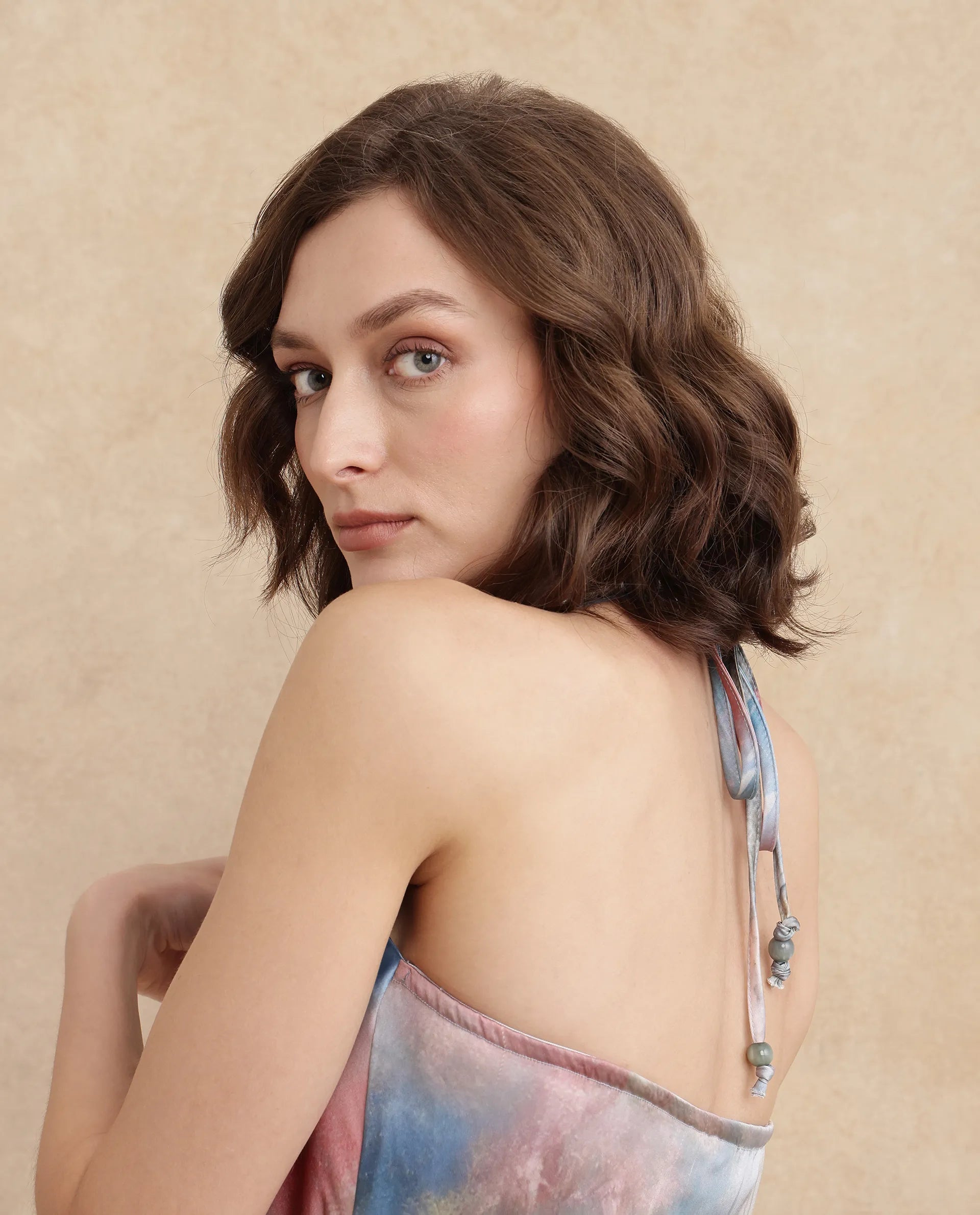 Rareism Women's Villeur Multi Satin Fabric Cowl Neck Tie-Up Closure Sleeveless Floral Print Flared Maxi Dress