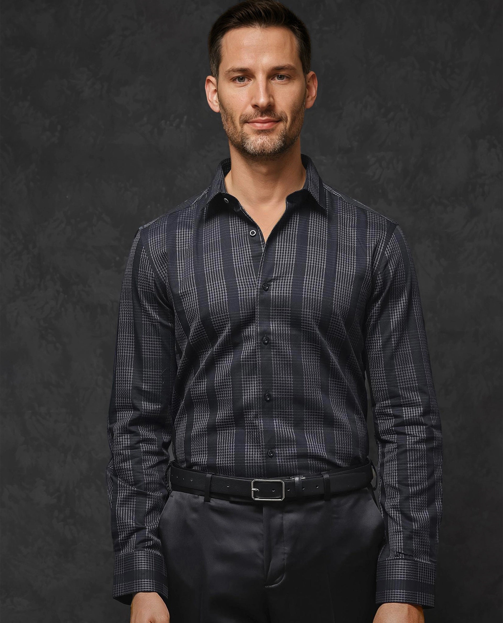 Rare Rabbit Men's Villum Black Regular Collar Regular Fit Check Shirt