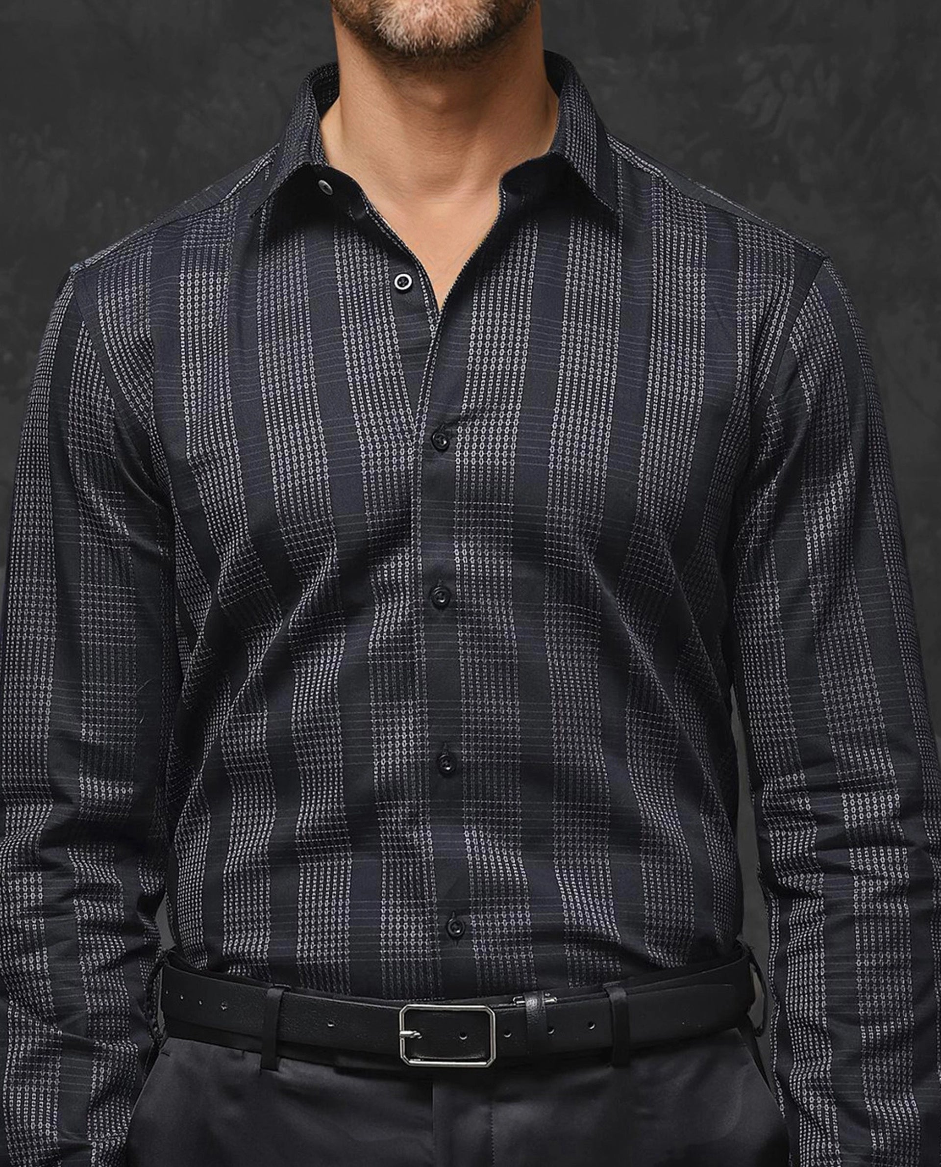 Rare Rabbit Men's Villum Black Regular Collar Regular Fit Check Shirt