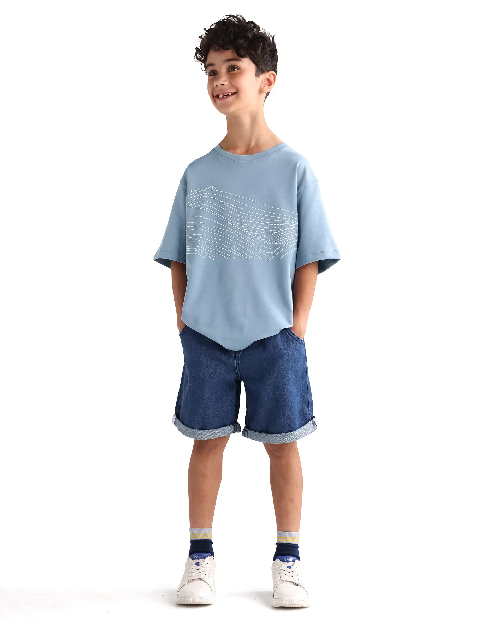 Rare Ones Kids Vint-K Blue Cotton Half Sleeve Graphic Print Slip-On Closure Regular Fit T-Shirt