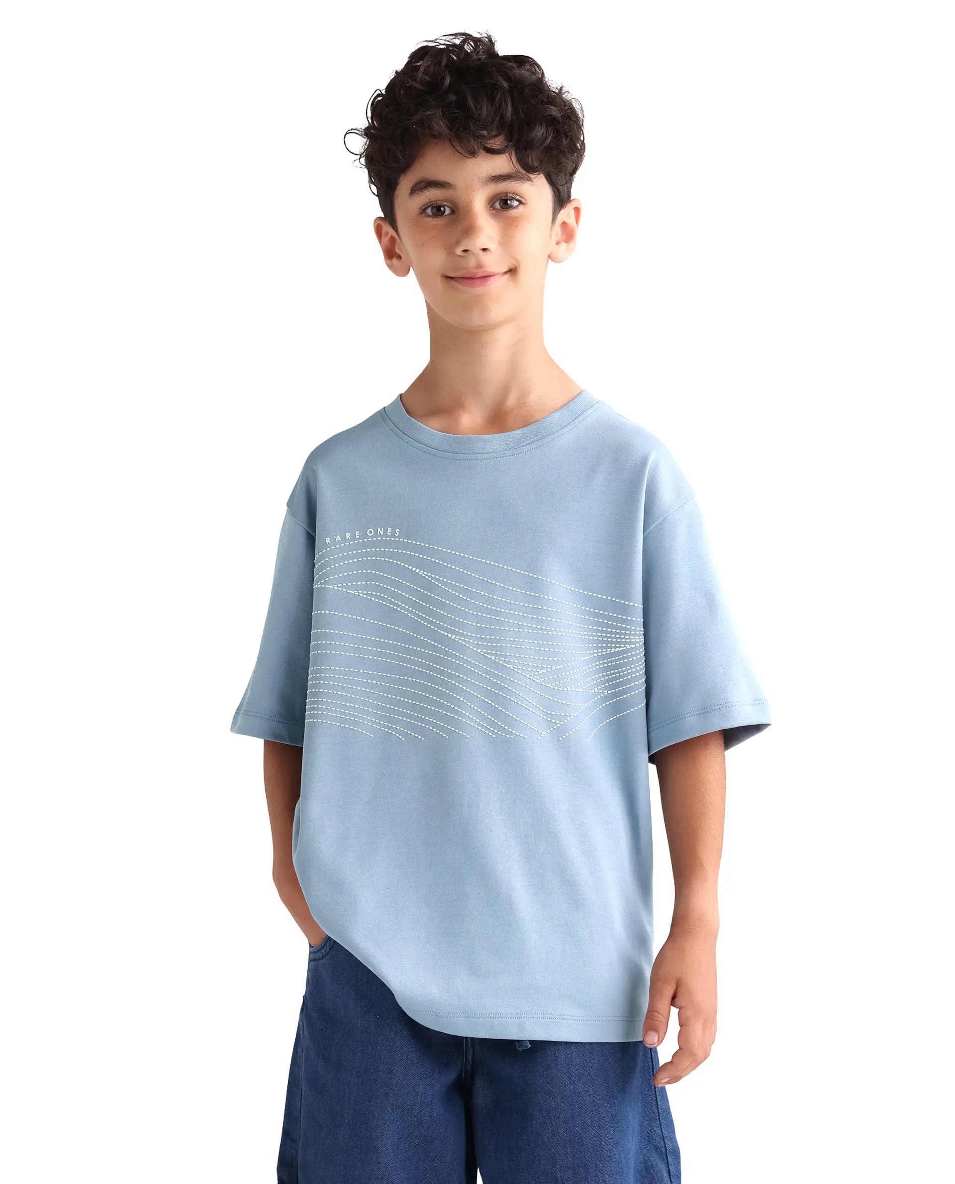 Rare Ones Kids Vint-K Blue Cotton Half Sleeve Graphic Print Slip-On Closure Regular Fit T-Shirt