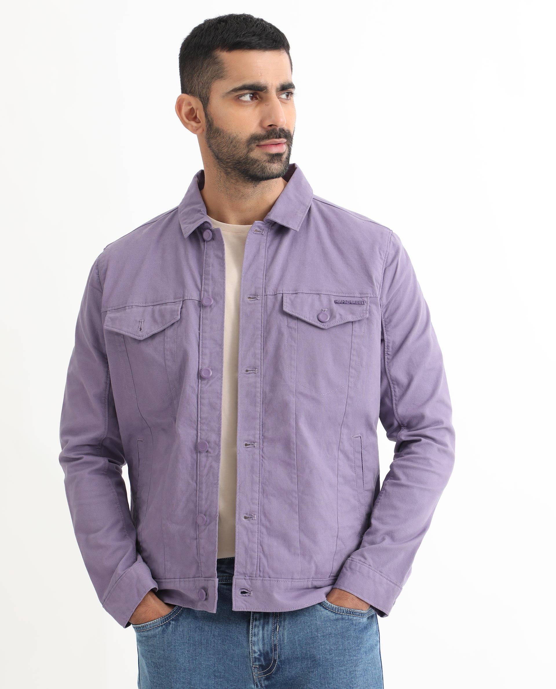 Rare Rabbit Men's Vintago Pastel Purple Cotton Plain Regular Fit Full