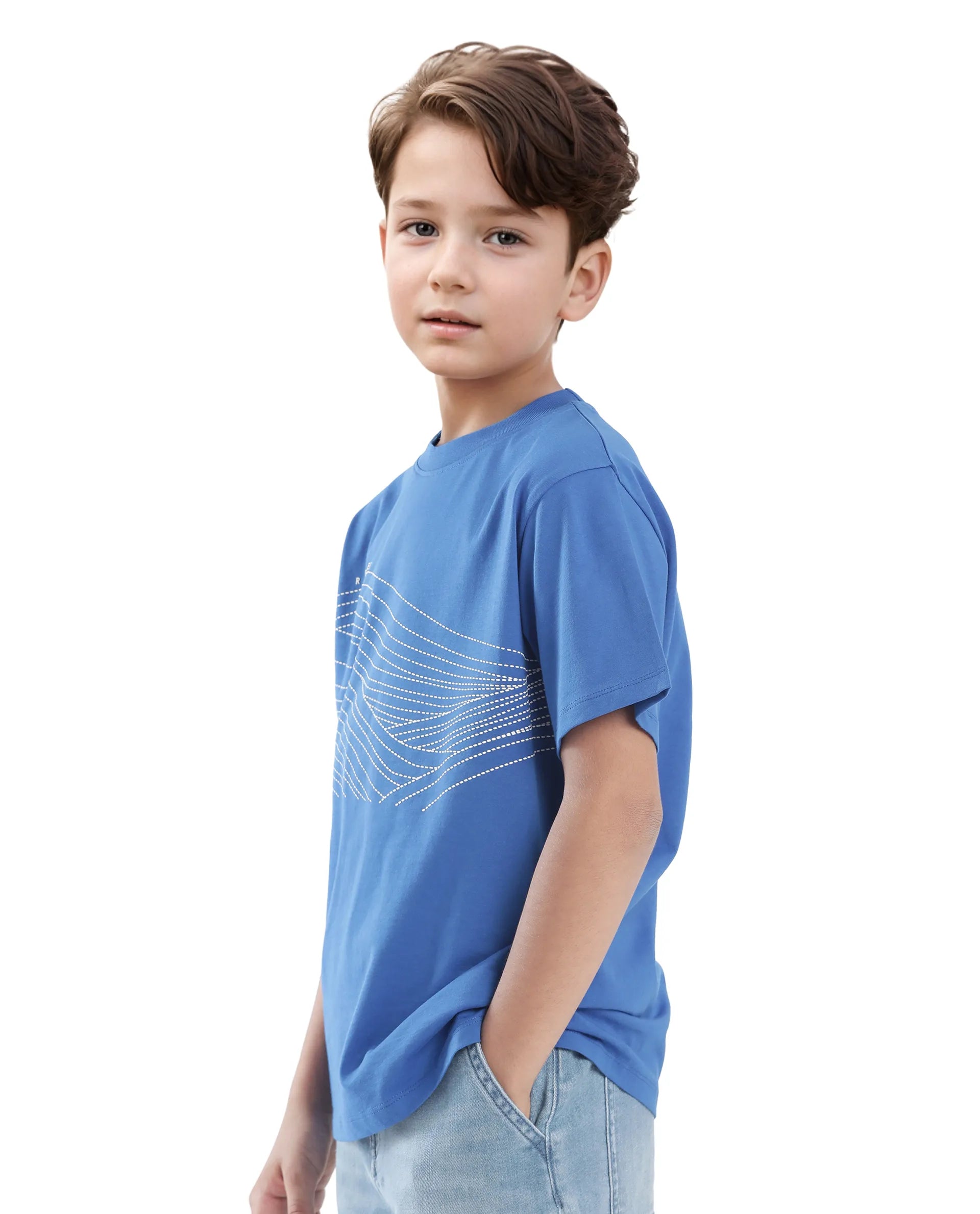 Rare Ones Kids Vint-K Blue Cotton Half Sleeve Graphic Print Slip-On Closure Regular Fit T-Shirt