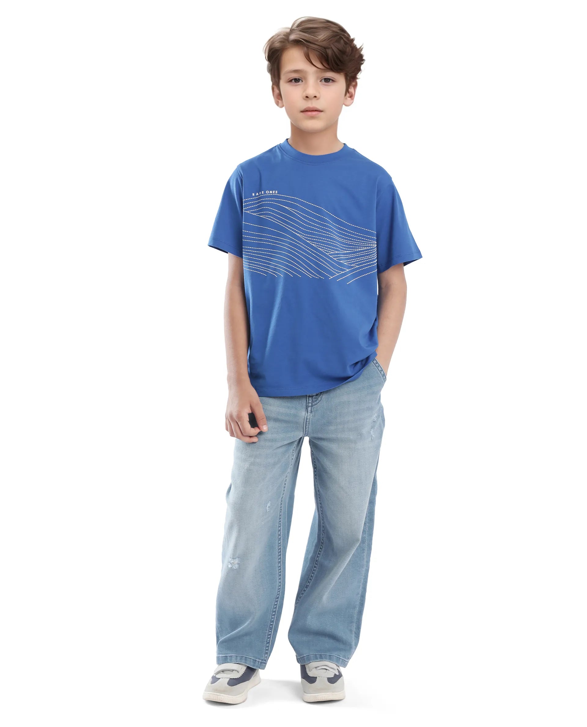 Rare Ones Kids Vint-K Blue Cotton Half Sleeve Graphic Print Slip-On Closure Regular Fit T-Shirt