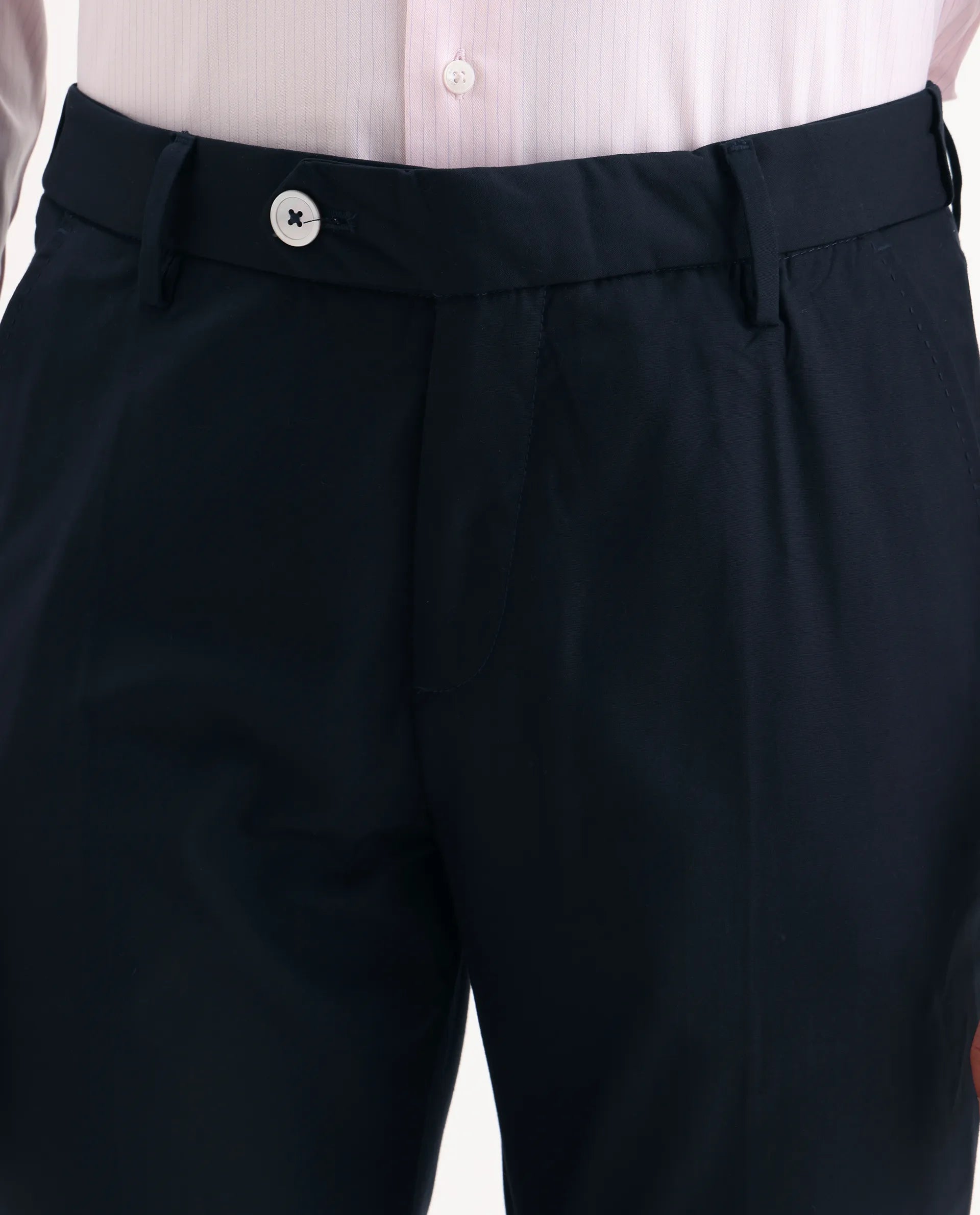 Rare Rabbit Men's Vitaro Navy Polyester Plain Regular Fit Trouser