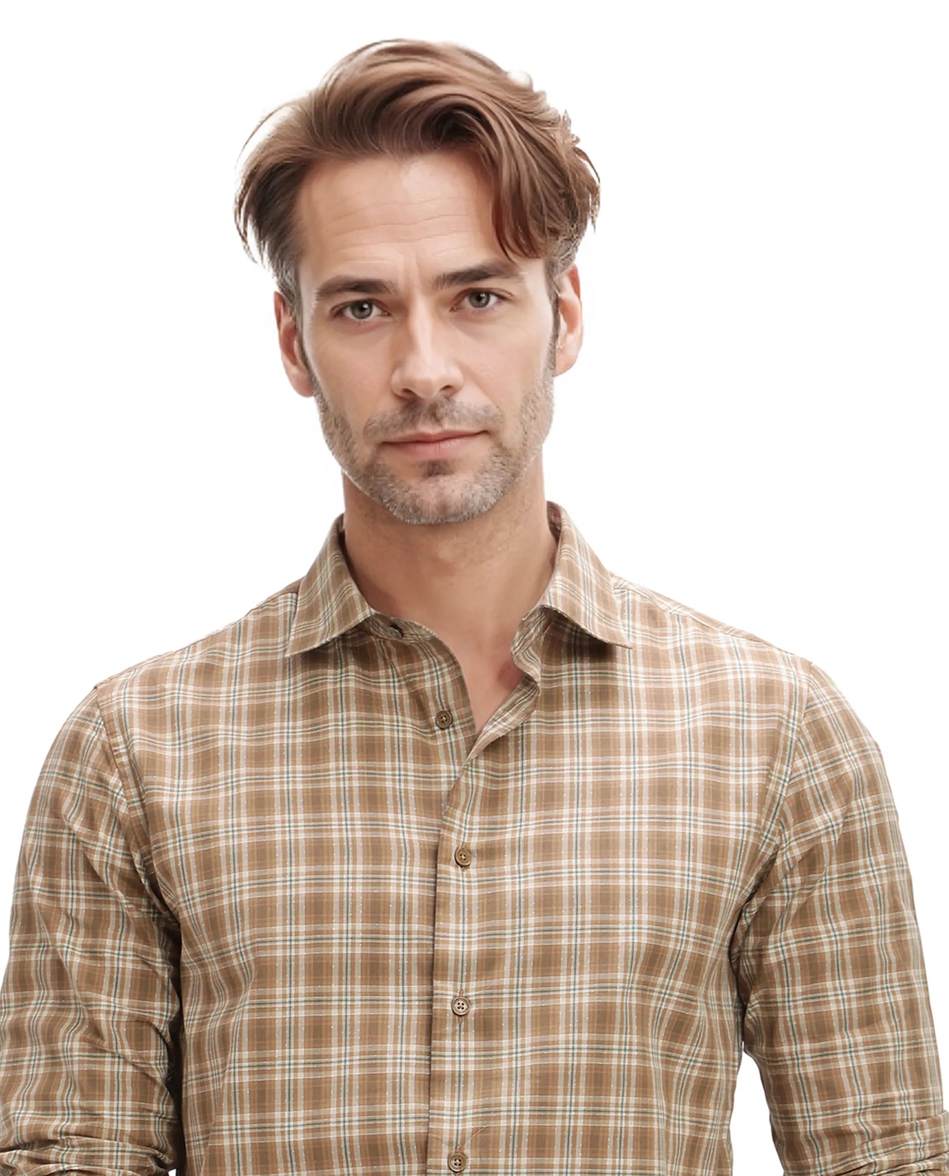 Rare Rabbit Men's Vitka Dark Brown Cotton Fabric Full Sleeve Regular Fit Checks Shirt