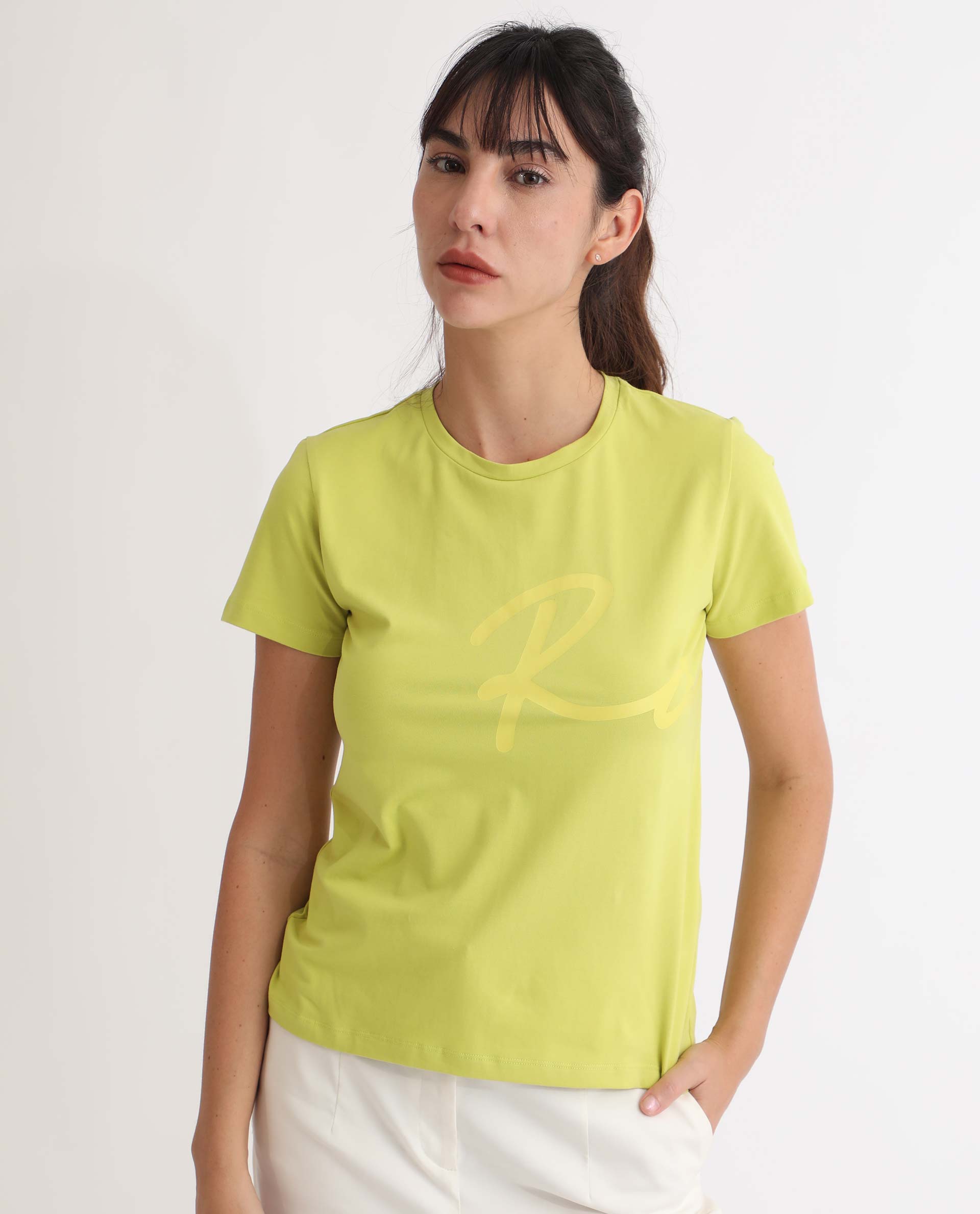 Rareism Women Vivian Flouroscent Green  Regular Fit Half Sleeves Solid Crew Neck T-Shirt