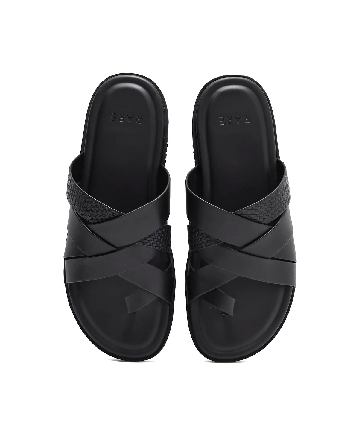 Rarez Men's Vivi Black Leather Regular Sandal