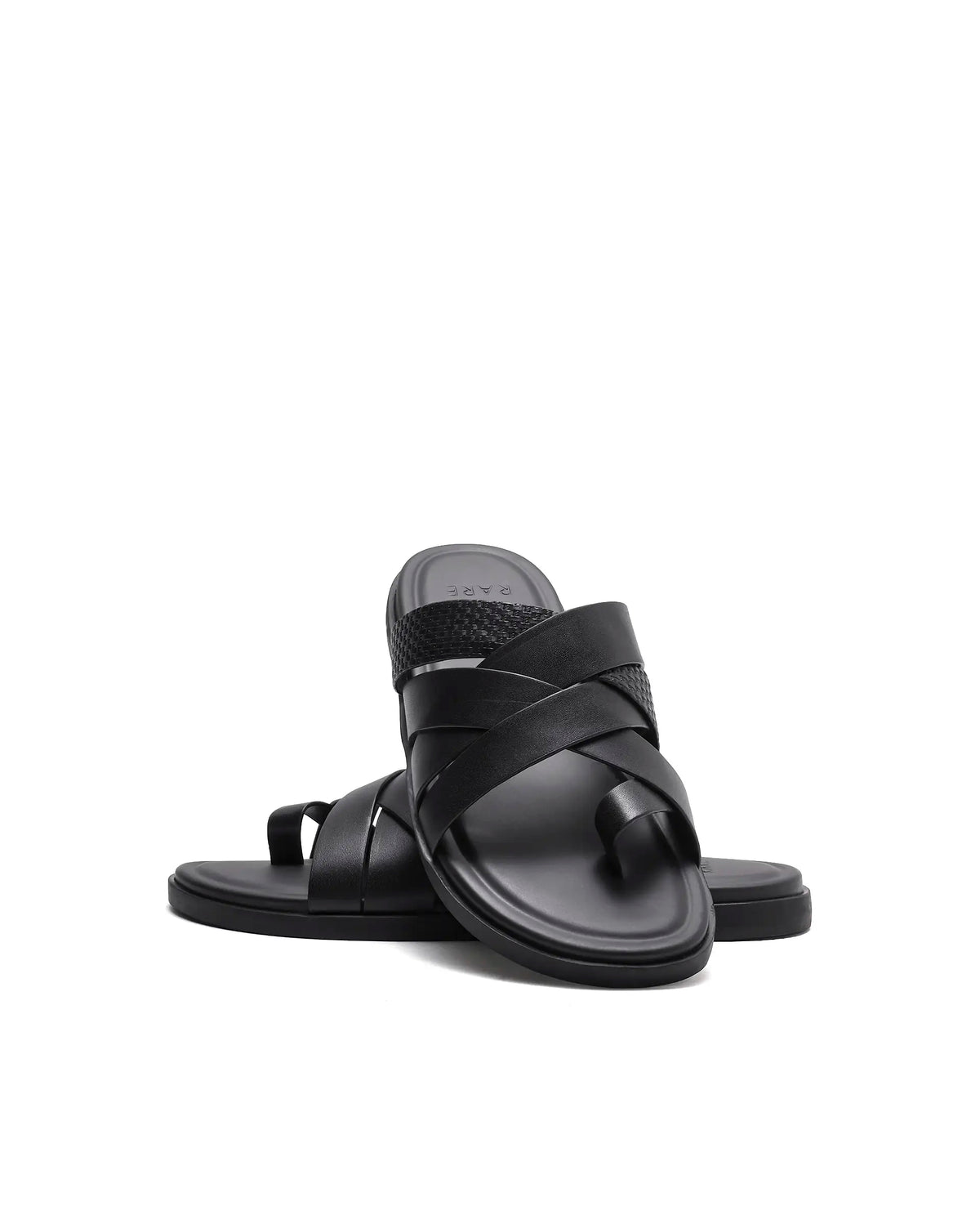 Rarez Men's Vivi Black Leather Regular Sandal