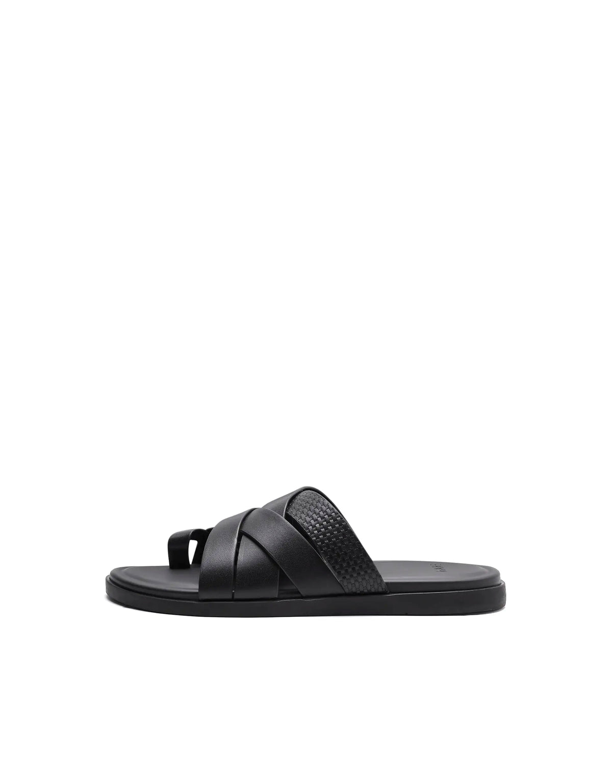 Rarez Men's Vivi Black Leather Regular Sandal