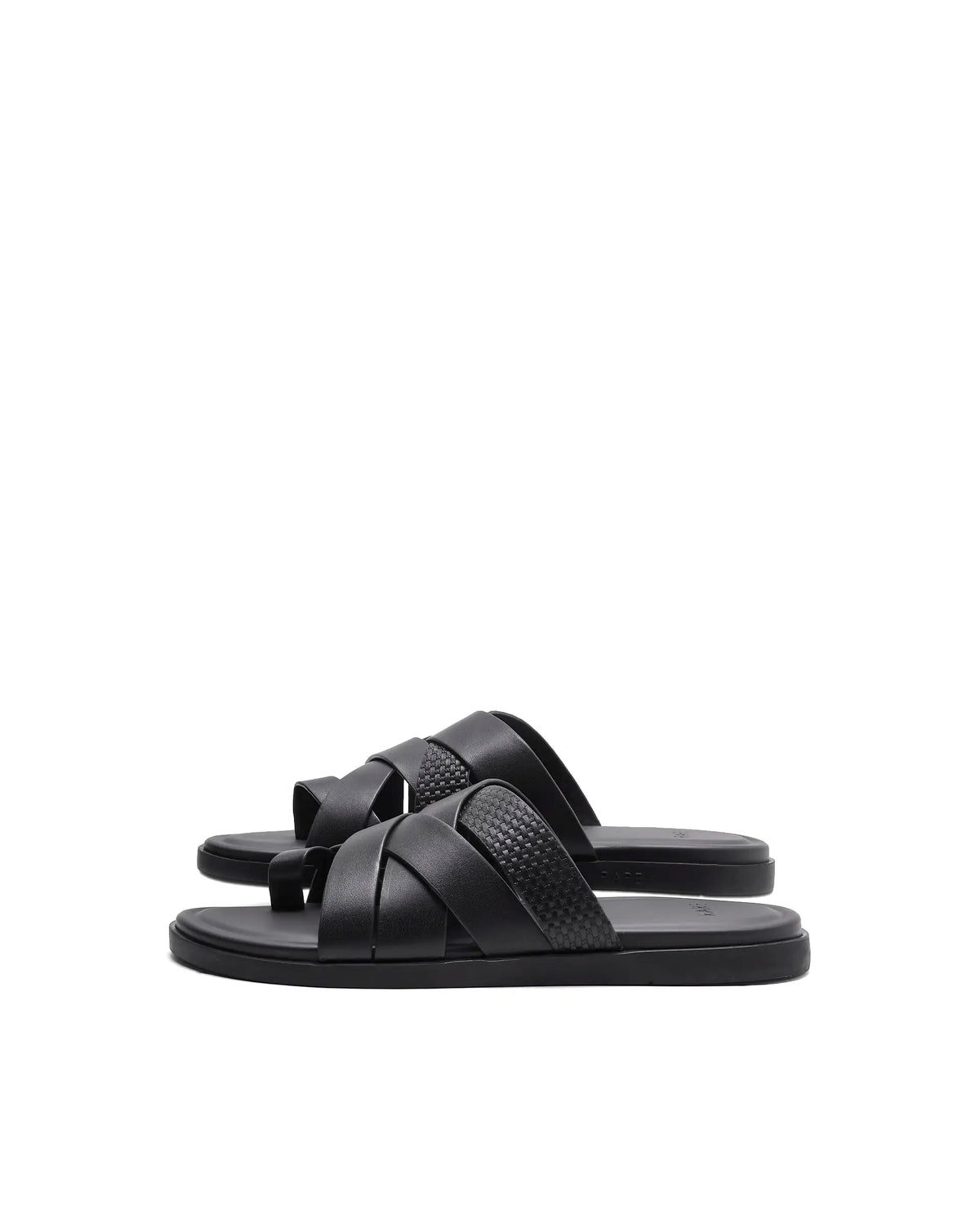 Rarez Men's Vivi Black Leather Regular Sandal