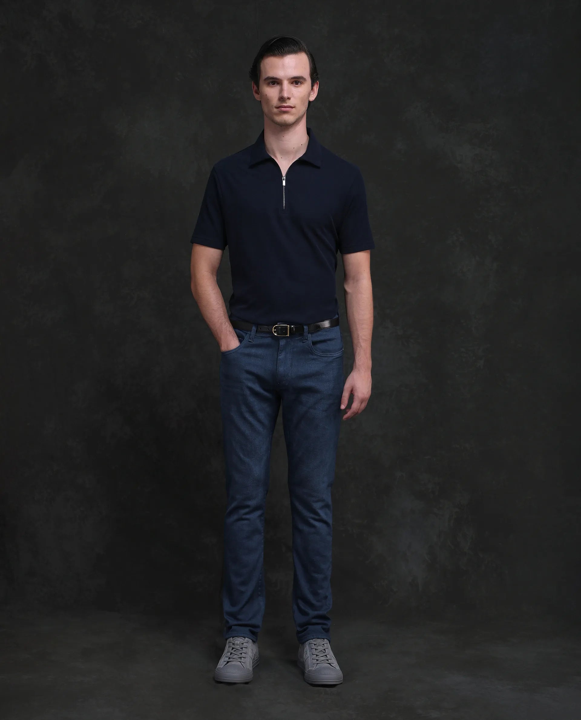 Rare Rabbit Men Vlad-G Dark Blue Cotton Blend Fabric Button Closure Slim Fit Plain Jeans