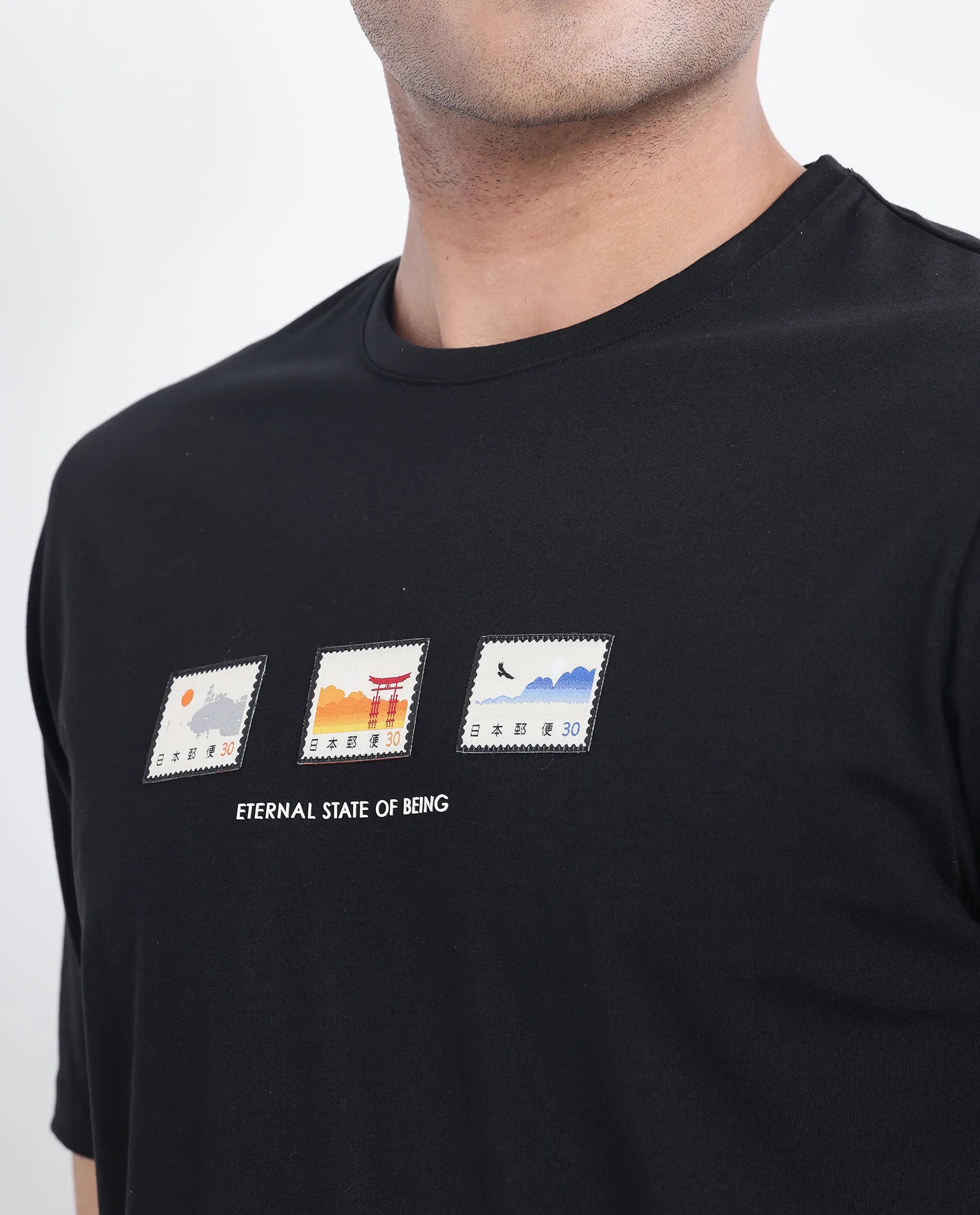 Rare Rabbit Men Vob Black Cotton Lycra Fabric Short Sleeve Crew Neck Slip-On Plain T-Shirt