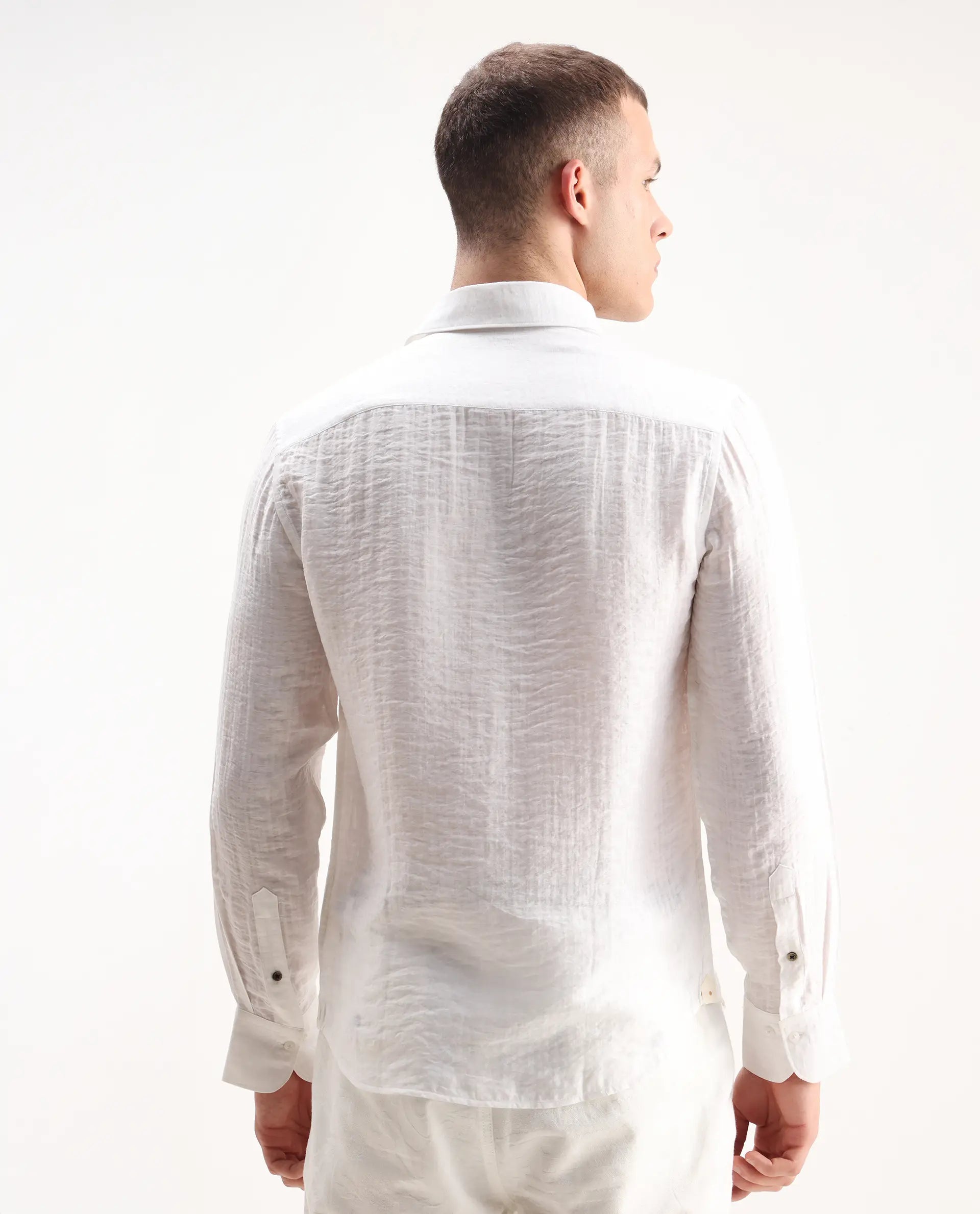 Rare Rabbit Men's Vobrin White Cotton Plain Regular Fit Full Sleeve Collared Shirt