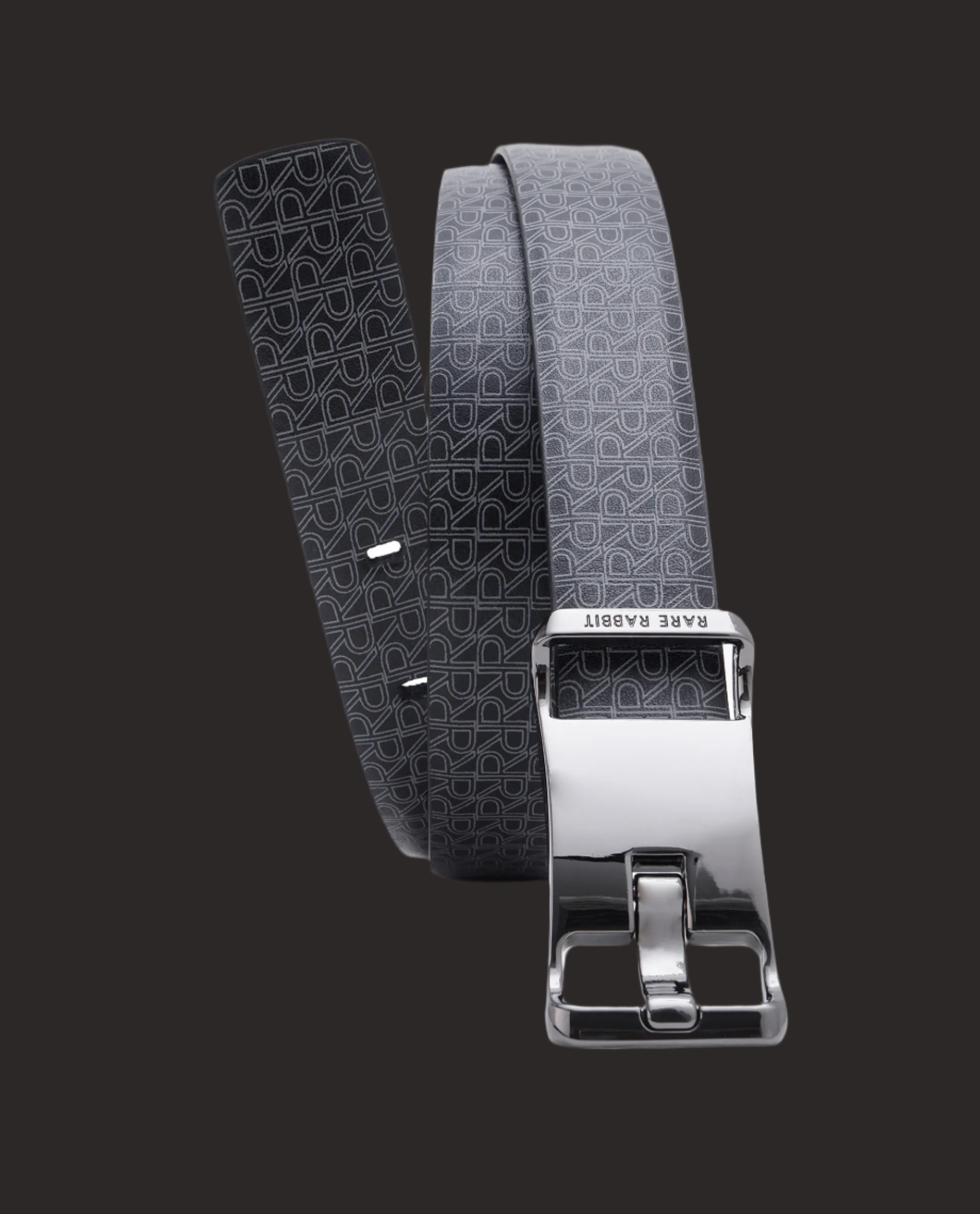 Rare Rabbit Men's Volde Black Reversible Monogram Print Gun Metal Belt