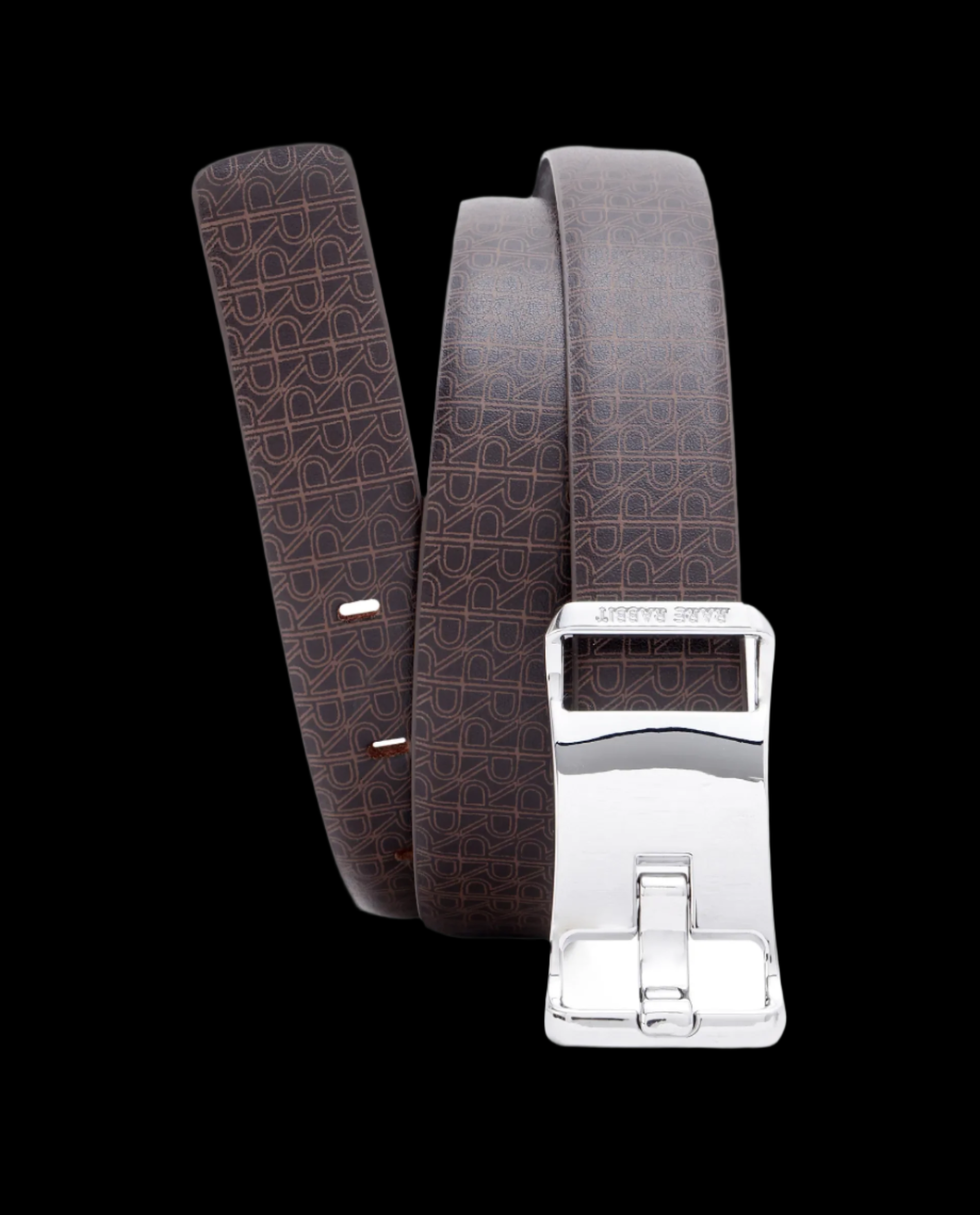 Rare Rabbit Men's Volde Brown Reversible Monogram Print Gun Metal Belt