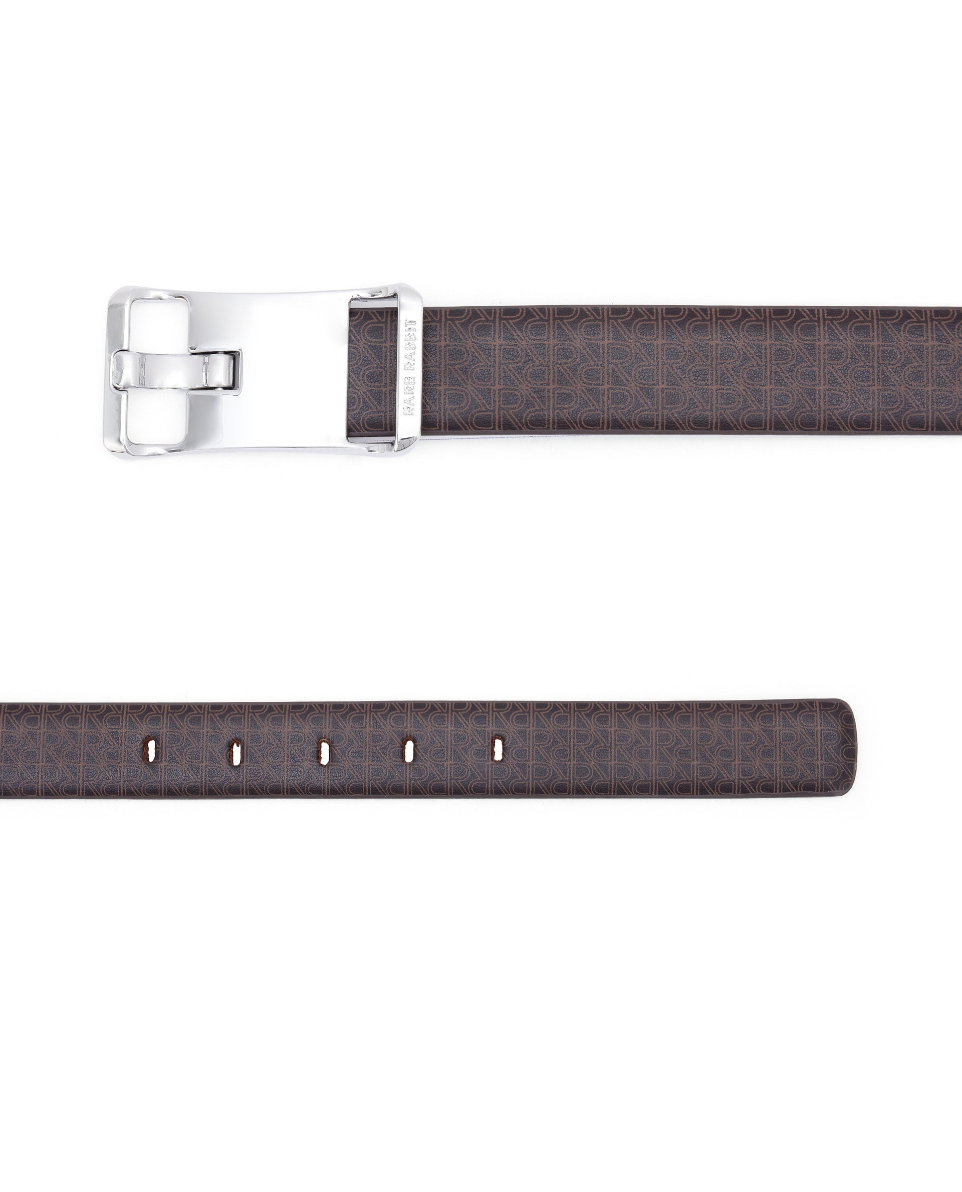 Rare Rabbit Men's Volde Brown Reversible Monogram Print Gun Metal Belt