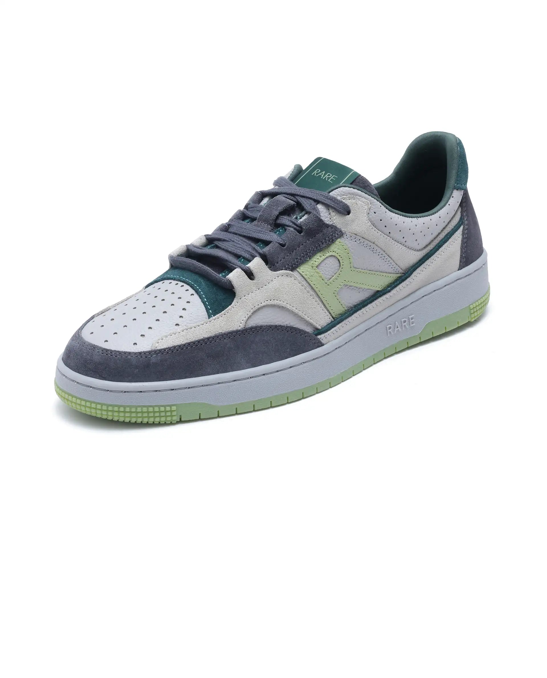 Rare Rabbit Men's Volga Light Green Genuine Leather Fabric Multitoned Low-top Lace Up Sneaker Shoes