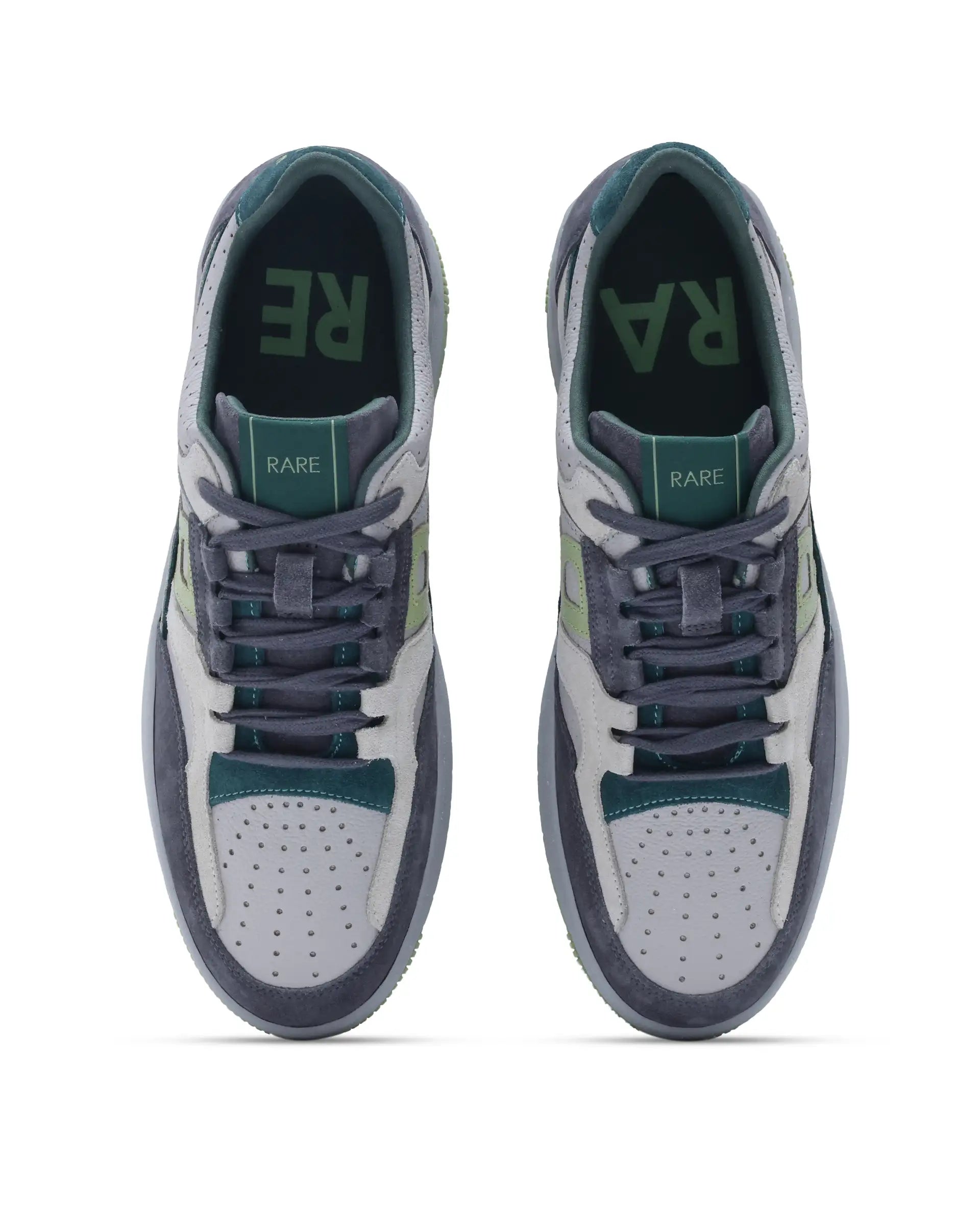 Rare Rabbit Men's Volga Light Green Genuine Leather Fabric Multitoned Low-top Lace Up Sneaker Shoes