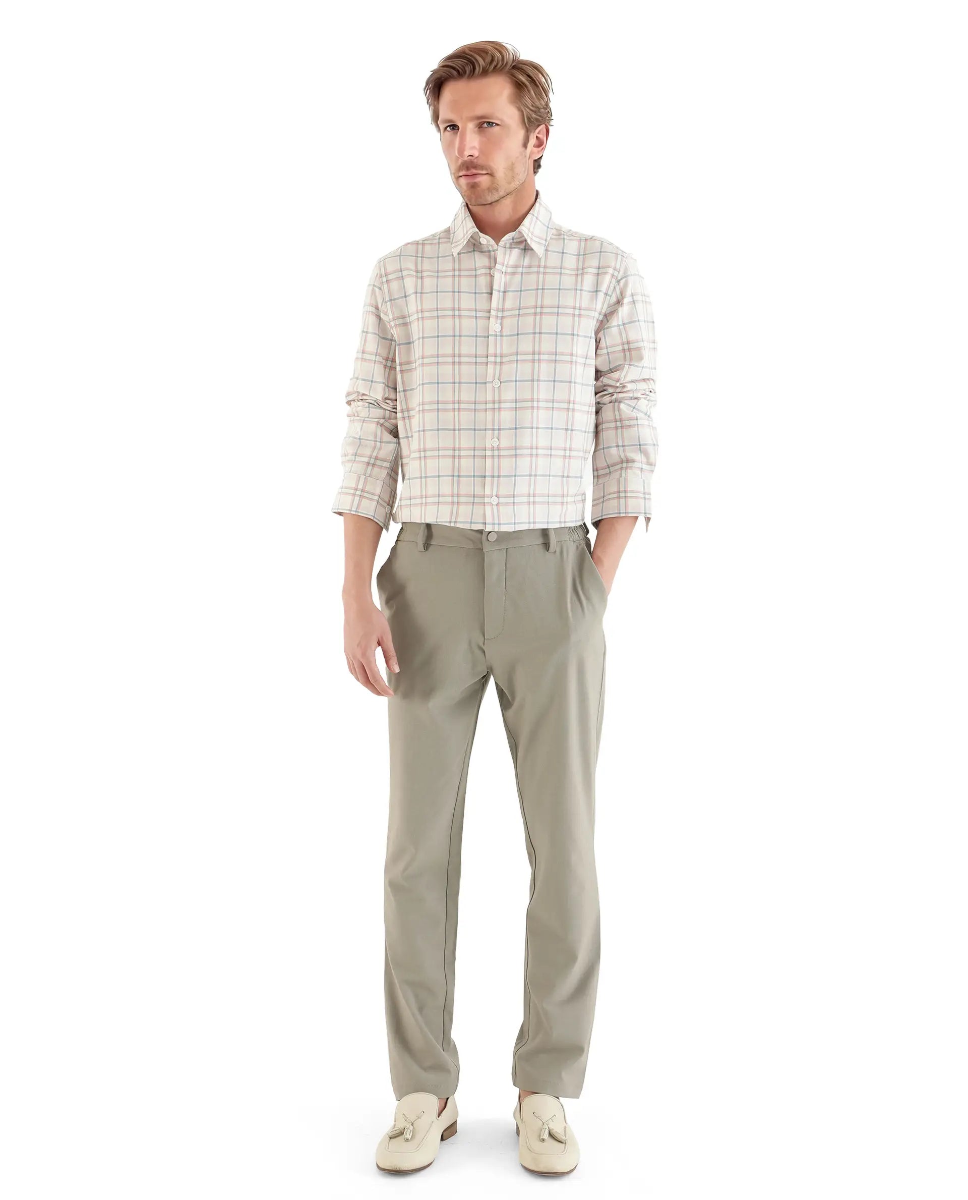 Rare Rabbit Men's Volgos Pastel Pink Cotton Fabric Full Sleeve Regular Fit Check Printed Shirt