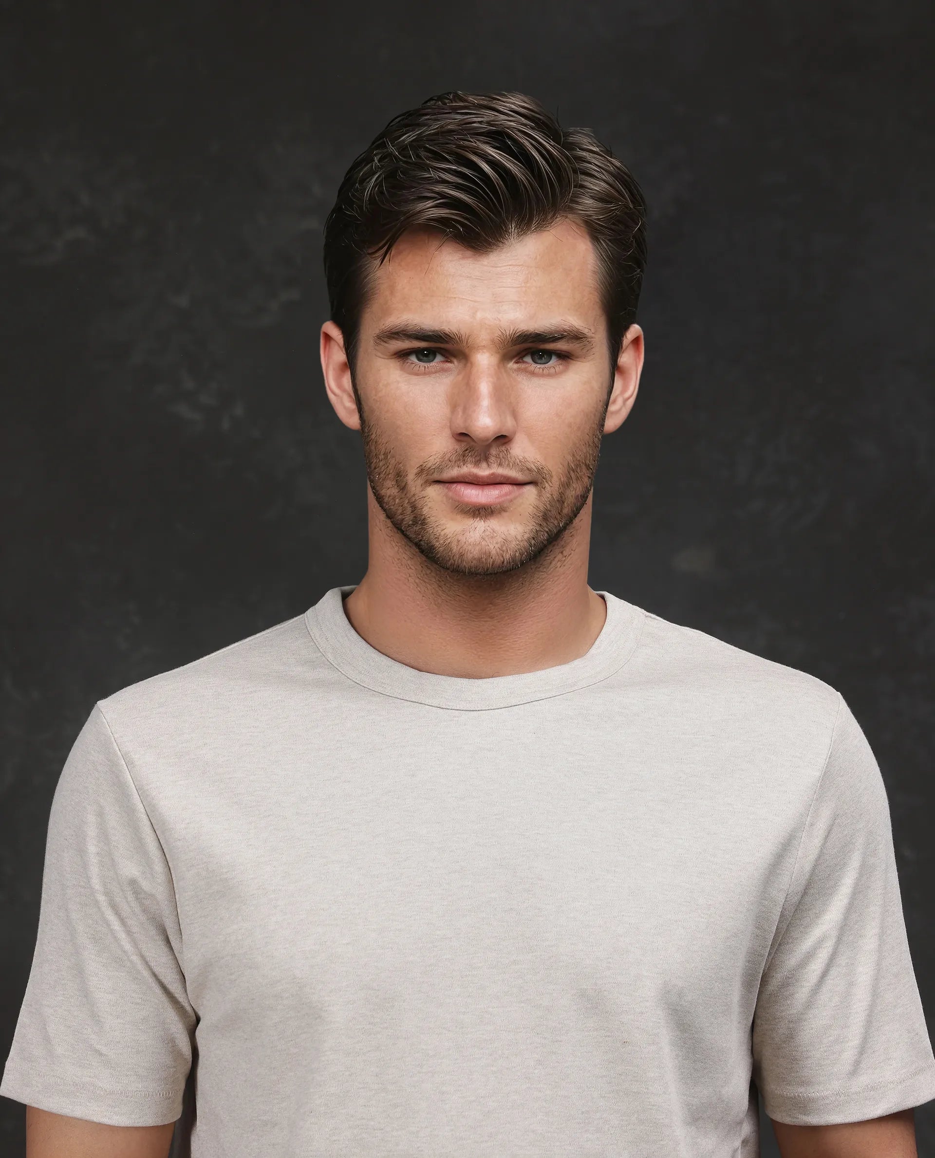 Rare Rabbit Men Volt-Mel Beige Cotton Fabric Short Sleeve Crew Neck Regular Fit Plain T-Shirt