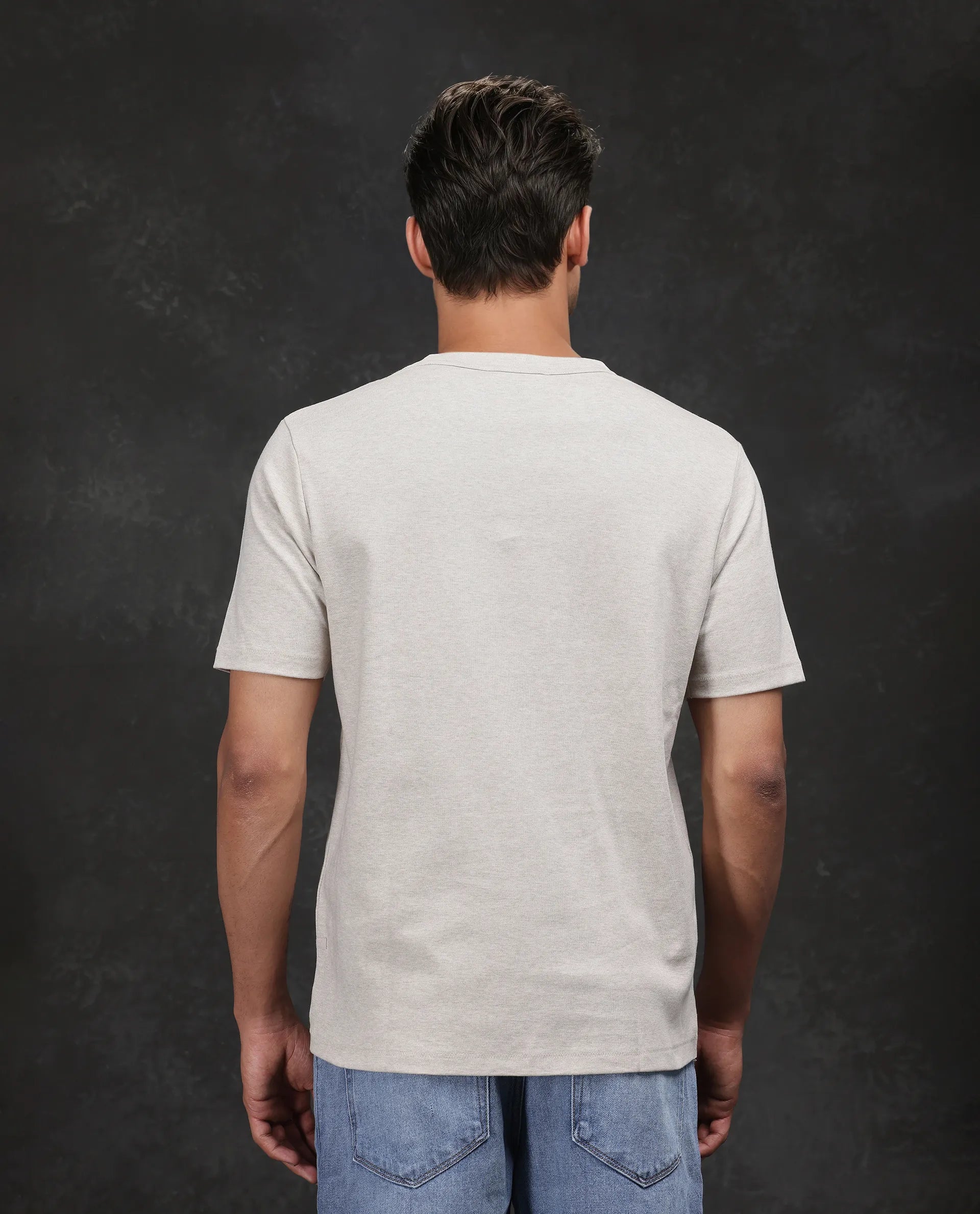 Rare Rabbit Men Volt-Mel Beige Cotton Fabric Short Sleeve Crew Neck Regular Fit Plain T-Shirt