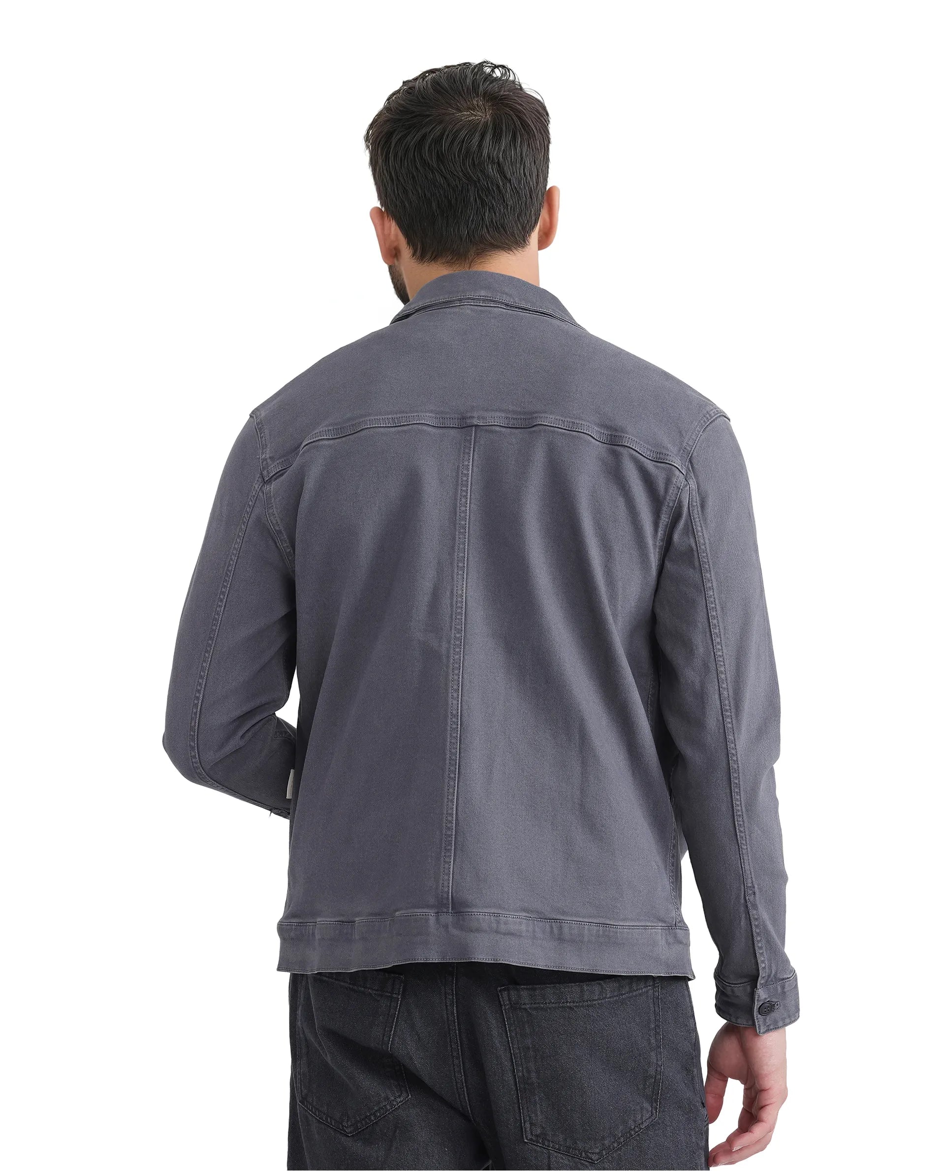 Rare Rabbit Men Volta Dark Grey Cotton Blend Fabric Button Closure Two Front Flap Pocket Regular Fit Plain Jacket